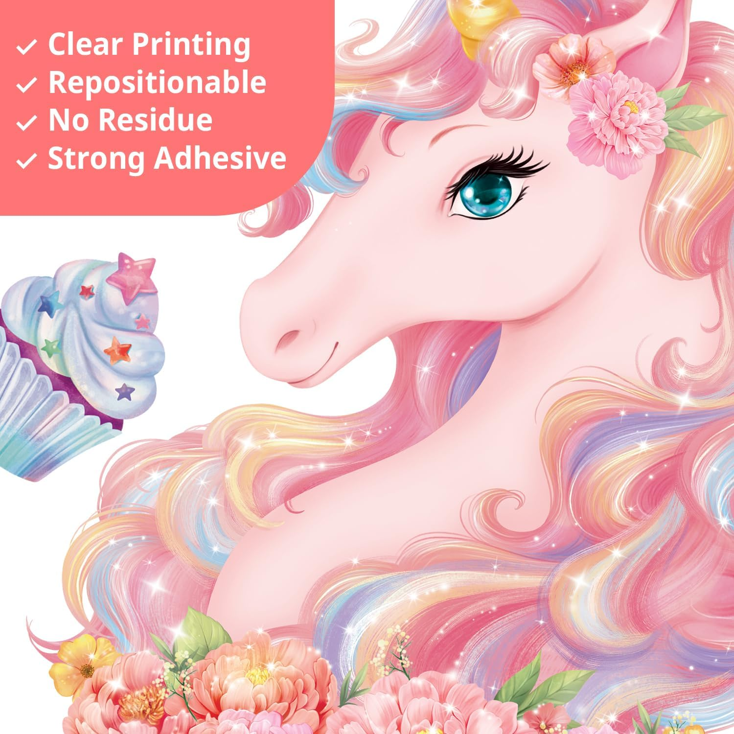 DECOWALL SG2-2412 Large Unicorn Wall Stickers Kids Peel and Stick Removable Nursery D&eacute;cor Girls Boys Bedroom Room Rainbow Art Stars Birthday Baby Home Party Decorations Living Playroom image number 4