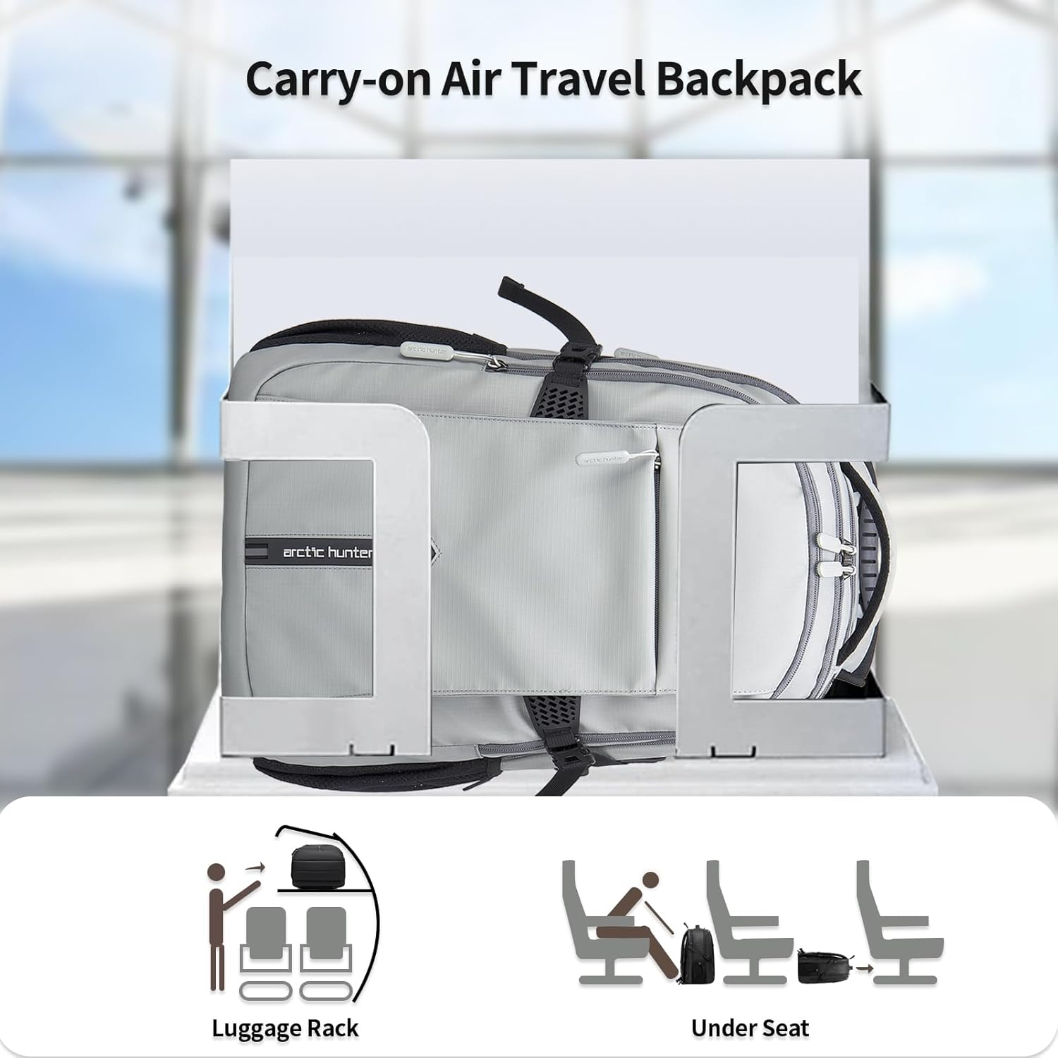 ARCTIC HUNTER AH Large Carry on Travel Backpack for Men,30L Compact Laptop Backpack,Business and Weekend Casual Daypack - Sliver image number 3