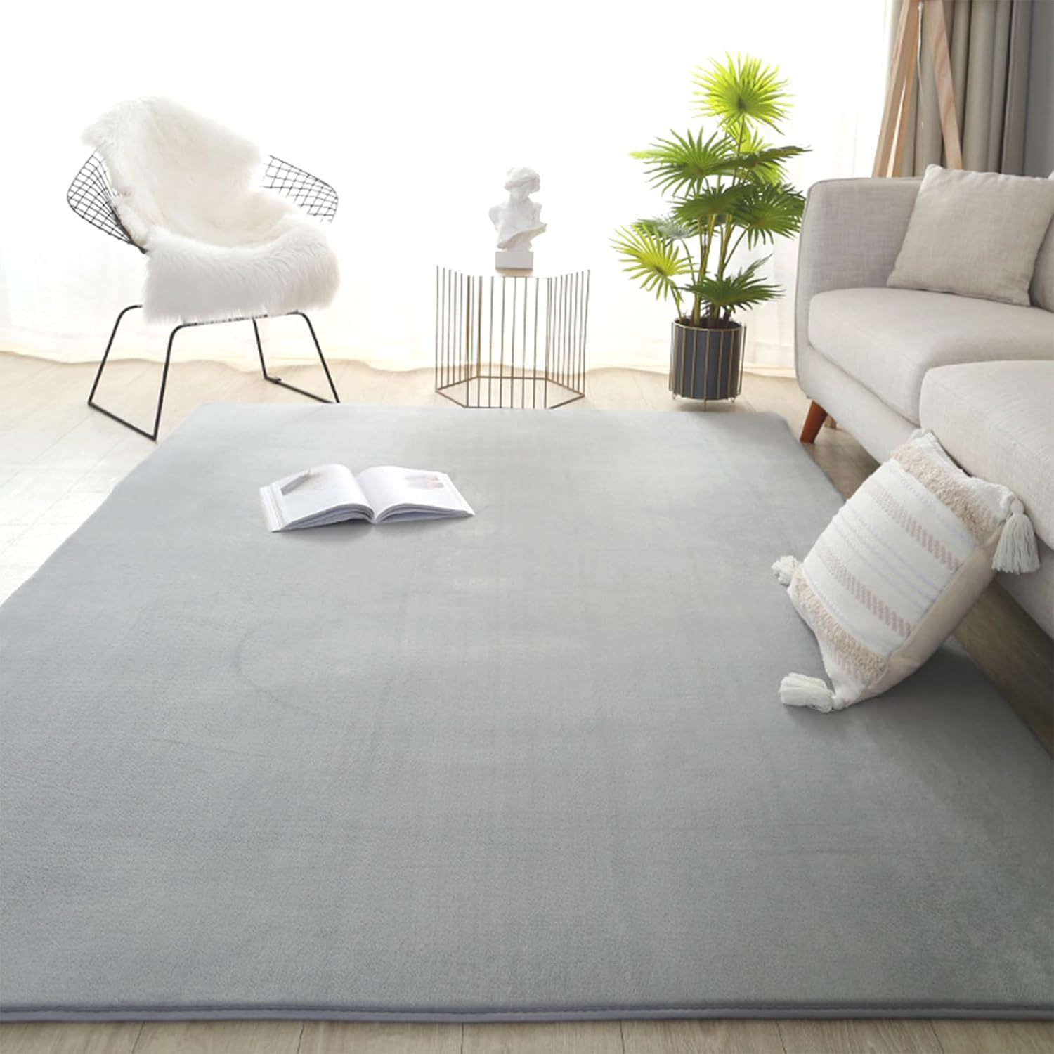 Area Rug Playmat for Kids, 1Cm Thick Coral Velvet Non-Slip Fluffy Carpet, Modern Washable Soft Fur Floor Play Mat Throw Rugs for Living Room,Bedroom,Playroom (Brown, 200X120Cm)