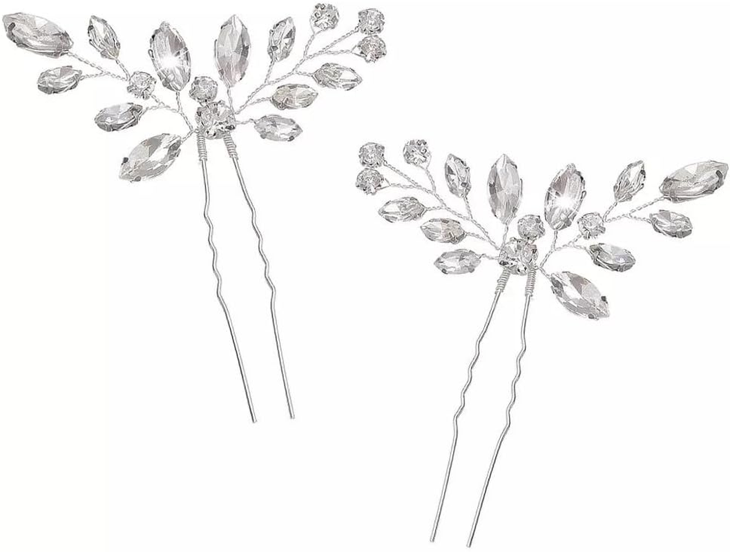 LATRAT Lot of 2 Wedding Hair Clips Silver Crystal Wedding Hair Clip with Silver Rhinestones Hair Accessories for Bride and Bridesmaids