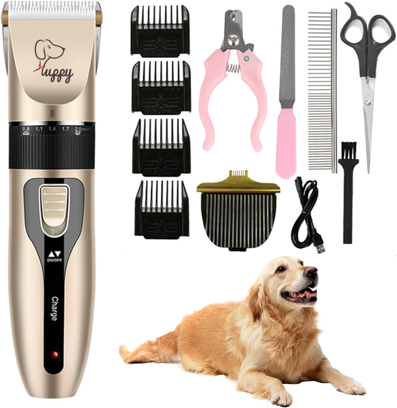 Dog Clippers, Dog Grooming Kit, Rechargeable with Comb Guide. Pet Grooming Kit, Dog Nail Polisher/File/Scissors. with 4 Cutter Heads for Dogs, Cats and Other Pets image number 1