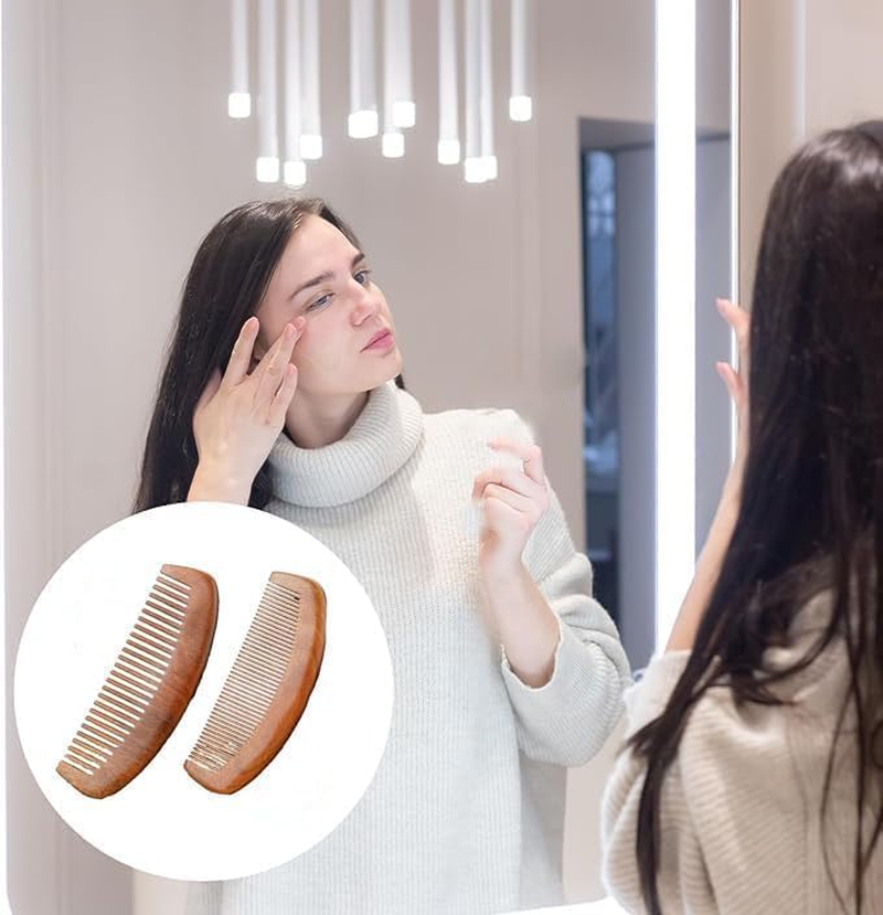 FOTOEVFC Sandalwood Moon Hair Comb, 2Pcs Natural Sandalwood Wide Tooth Hairbrush, Anti-Static Wooden Comb for Women, Men & Kids image number 1