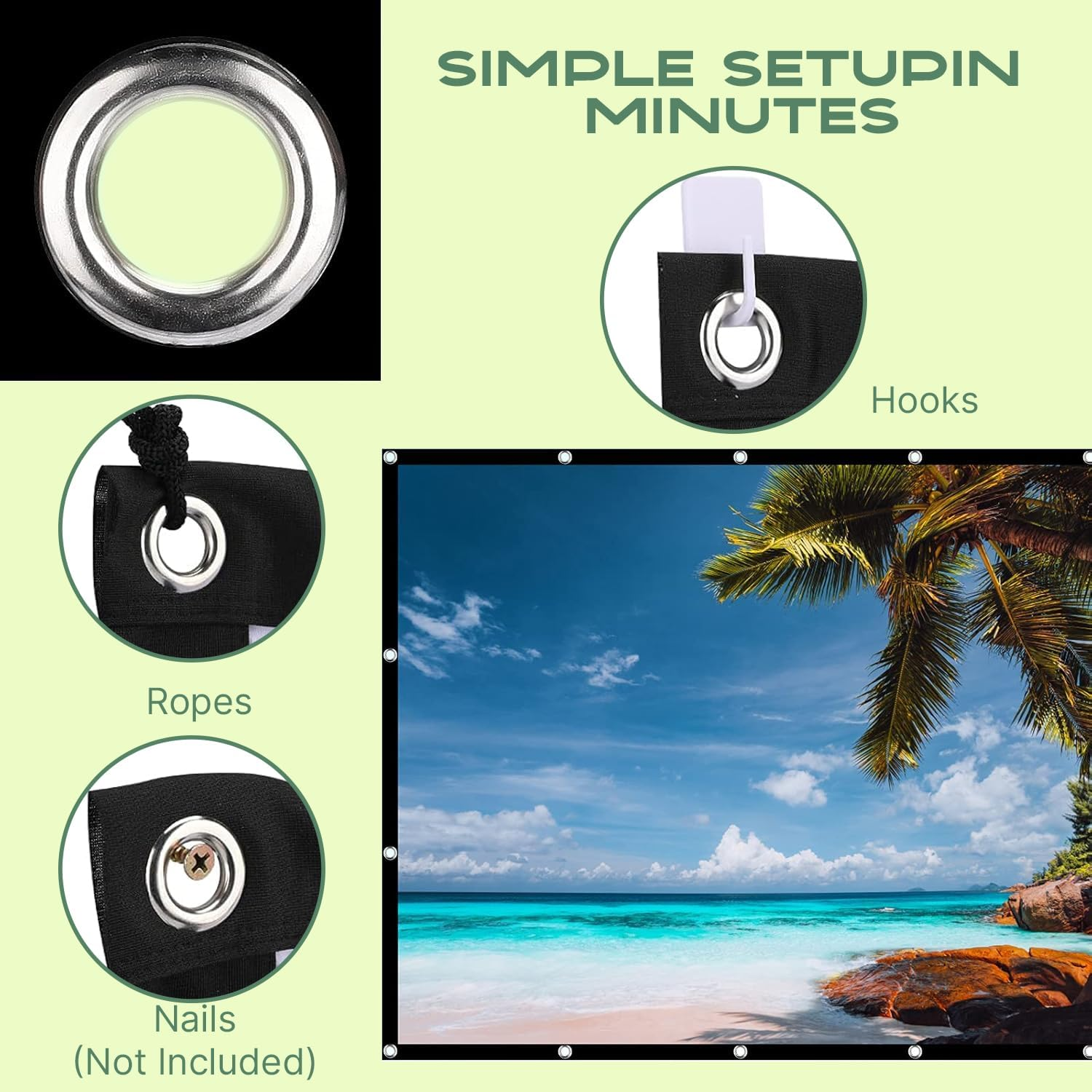 Video Projection Screen 150 Inch, Washable 4K Projector Screen 16:9 HD Foldable Anti-Crease Portable Projector Movies Screen for Home Theater Outdoor Indoor Support Double Sided Projection