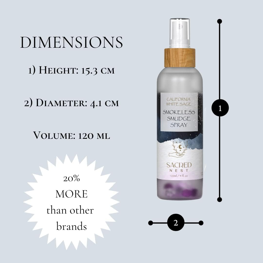 Sacred Nest California White Sage Spray with Crystals 120Ml/4Oz | Smudge to Cleanse Negative Energy | Natural Room Alternative to Incense Sticks | Moon Charged Mist & Crystals image number 2