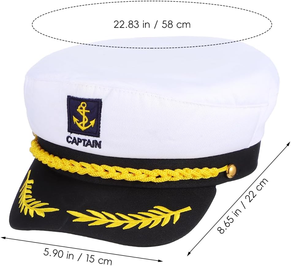 Luxshiny Captain Hat Adjustable Yacht Boat Ship Sailor Hat for Men Women Halloween Costume Accessory, 22 X 15 X 5 Cm (White) image number 6