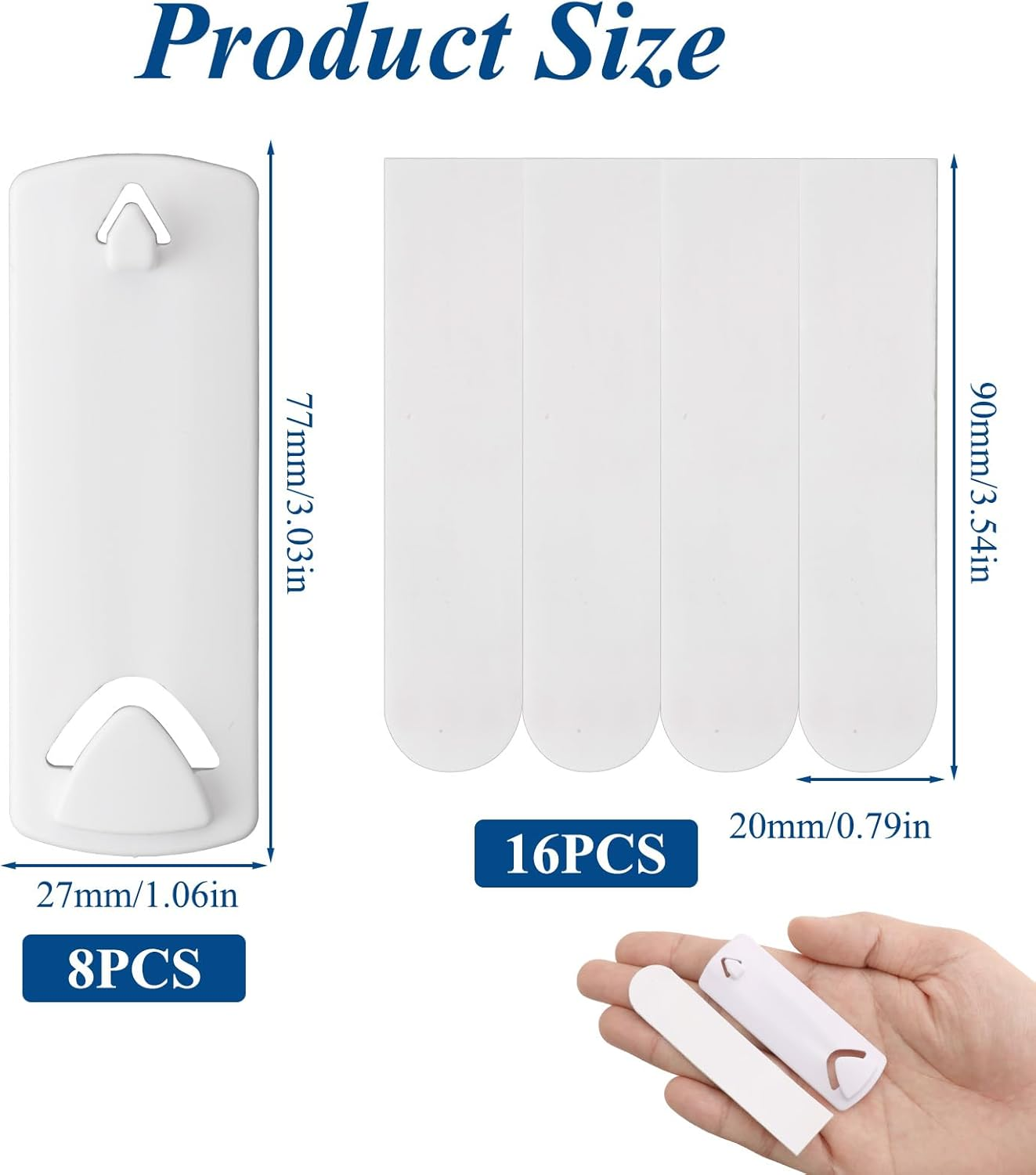 32 Pcs Picture Hangers for Sawtooth and Wire Frame, 8 Picture Hangers & 16 Large Removable Adhesive Strips, Strong Self-Adhesive Picture Hooks No Nails Kits for Large Frame Walls Doors Closets