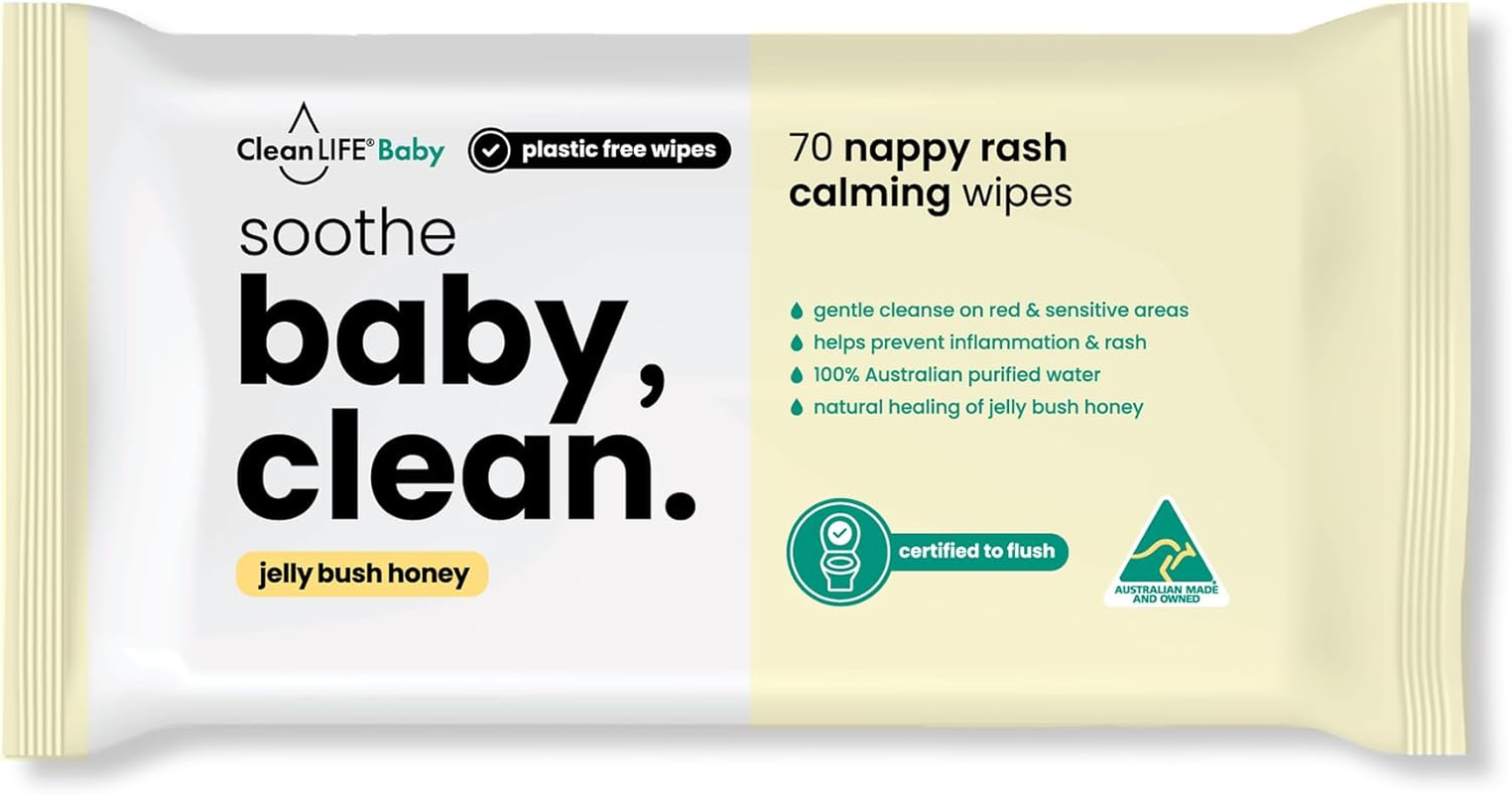 Cleanlife Baby Wipes Flushable &ndash; Jelly Bush Honey Soothes Nappy Rash, Sensitive Skin, Plant-Based, Biodegradable, 70 Wipes, 8-Packs image number 3