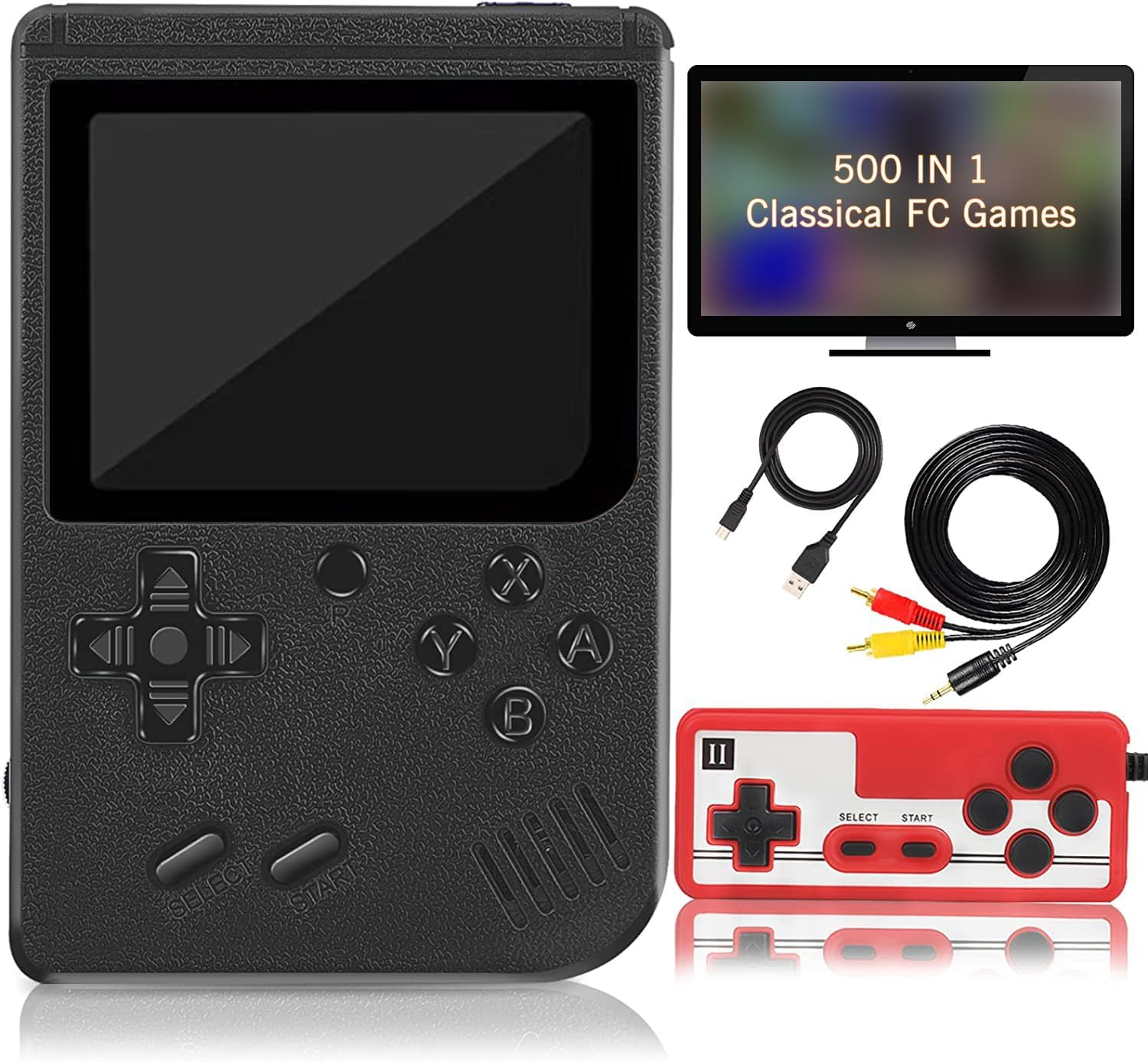 Handheld Game Console, Portable Retro Video Game Console with 500 Classical FC Games, 3-Inch Screen, 1020Mah Rechargeable Battery Support for Connecting TV and Two People to Play Together (Blue) image number 1