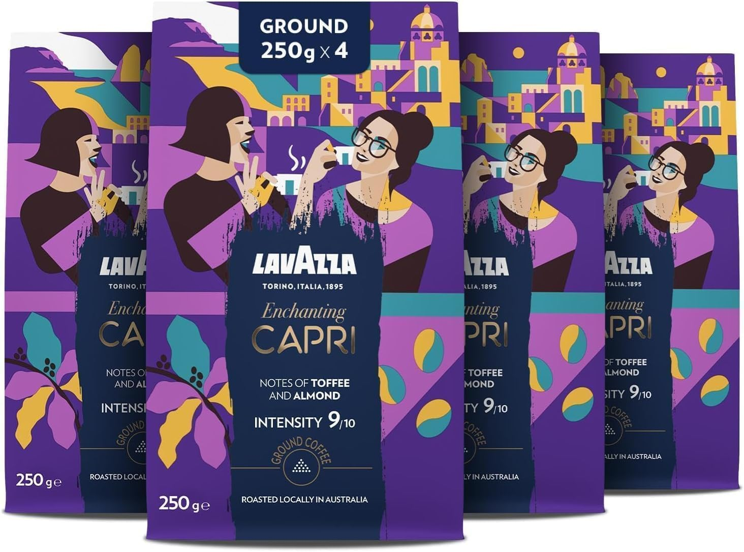Lavazza, Tales of Capri, 1 Kg, Coffee Ground, Ideal for Moka Pot, with Aromatic Notes of Toffee and Almond, Arabica & Robusta, Intensity 9/10, Dark Roasting, Roasted in Australia, 4 X 250 G image number 4