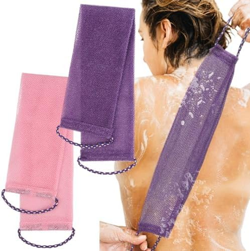 2 PCS African Net Sponge - Authentic Exfoliating Body Scrubber with Stretchable Nylon Mesh, Durable Hygienic Shower Back Scrubber for Men & Women (Black+Blue)