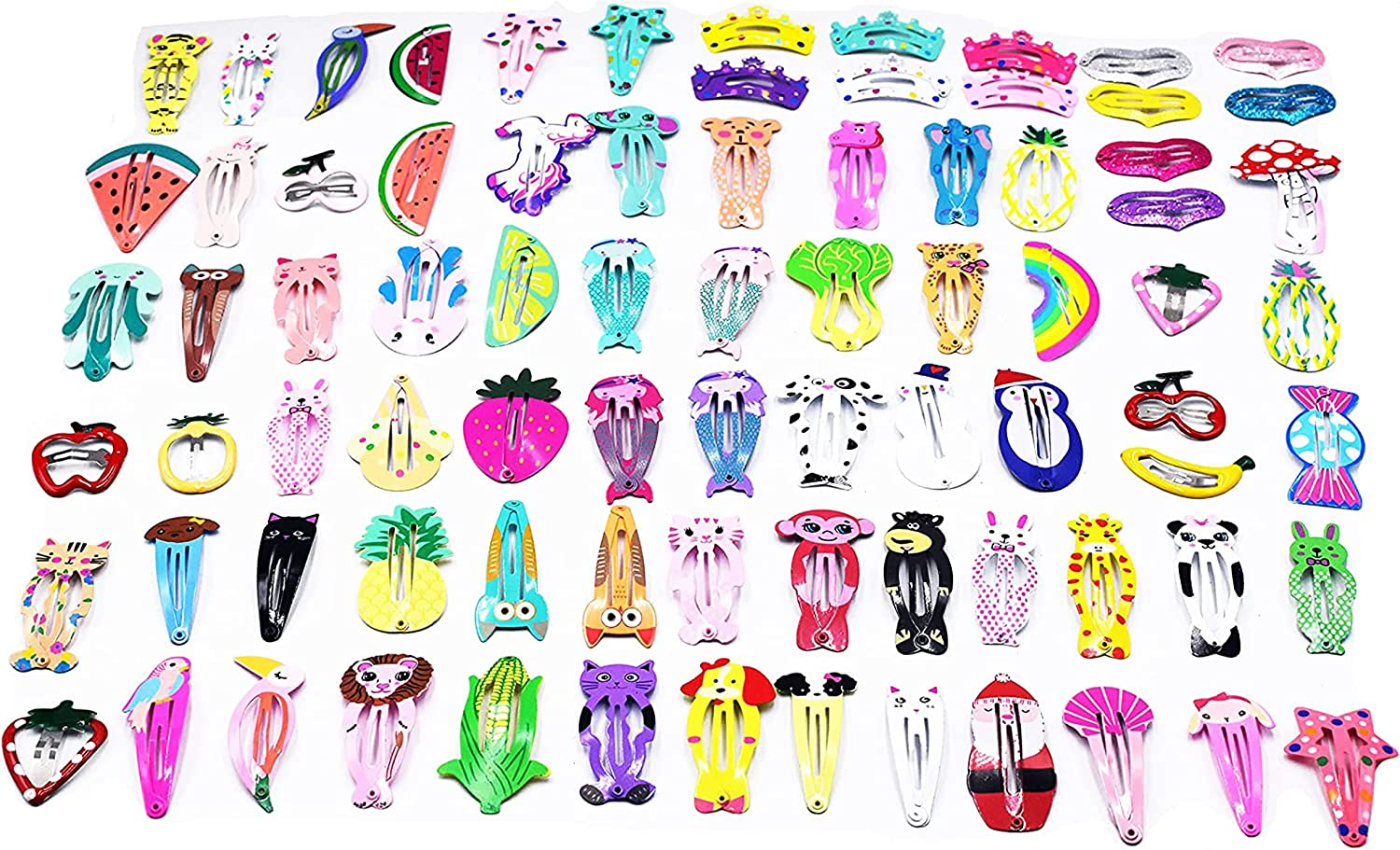 Girls Hair Clips Toddler Barrettes 80 PCS Lovely Animal Fruit Printed Pattern Metal Snap Hair Clips Cartoon Design Hairpins for Kids Teens Toddler Girls Teens Babies Children Women Pets (80 Different Animal) image number 2
