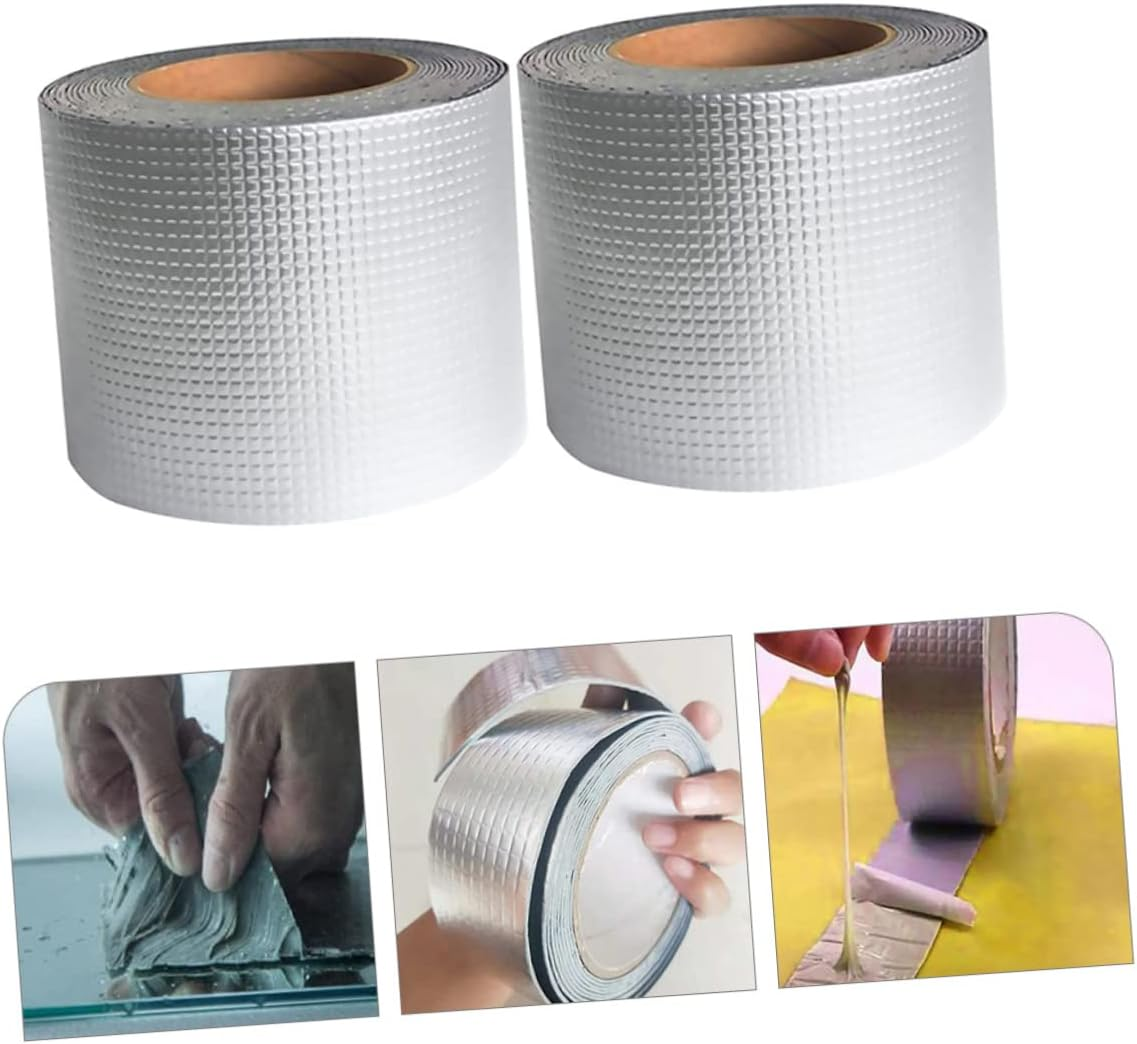 2 Rolls Butyl Repair Tape Super Aluminum Foil Tape for Roof Leaks Window Seals image number 1