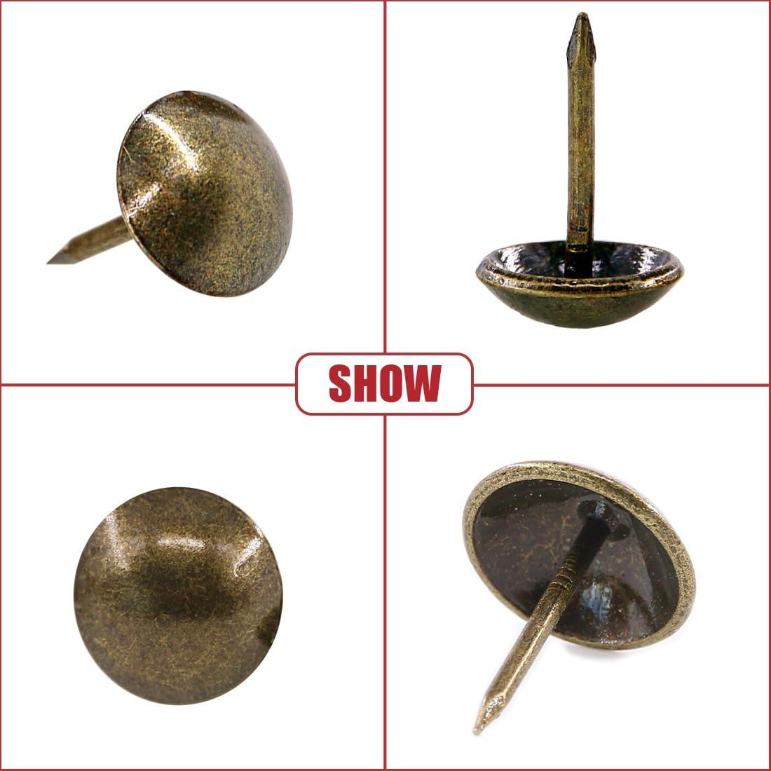 Hilitchi 200-Pieces 7/16''(11Mm) Antique Brass Tacks Bronze Nail Pins Upholstery Nail Tacks Furniture Thumb Tack Pins Assortment Kit (Bronze)