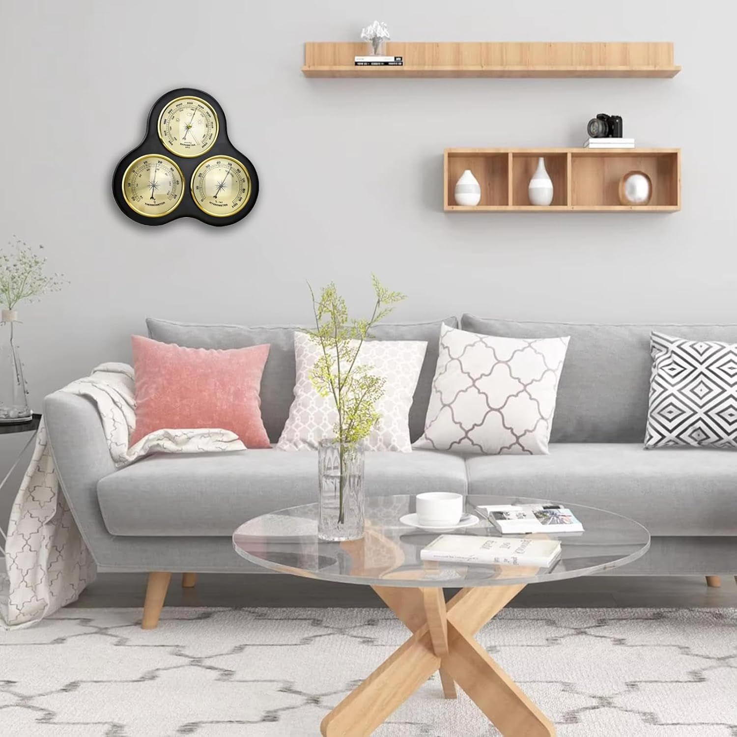 Wooden 3-In-1 Barometer Thermometer Hygrometer - Multifunctional Weather Station, Wall Hanging Analog, Suitable for Home, Hotel, Warehouses, Office (9.84X10.24In) image number 4