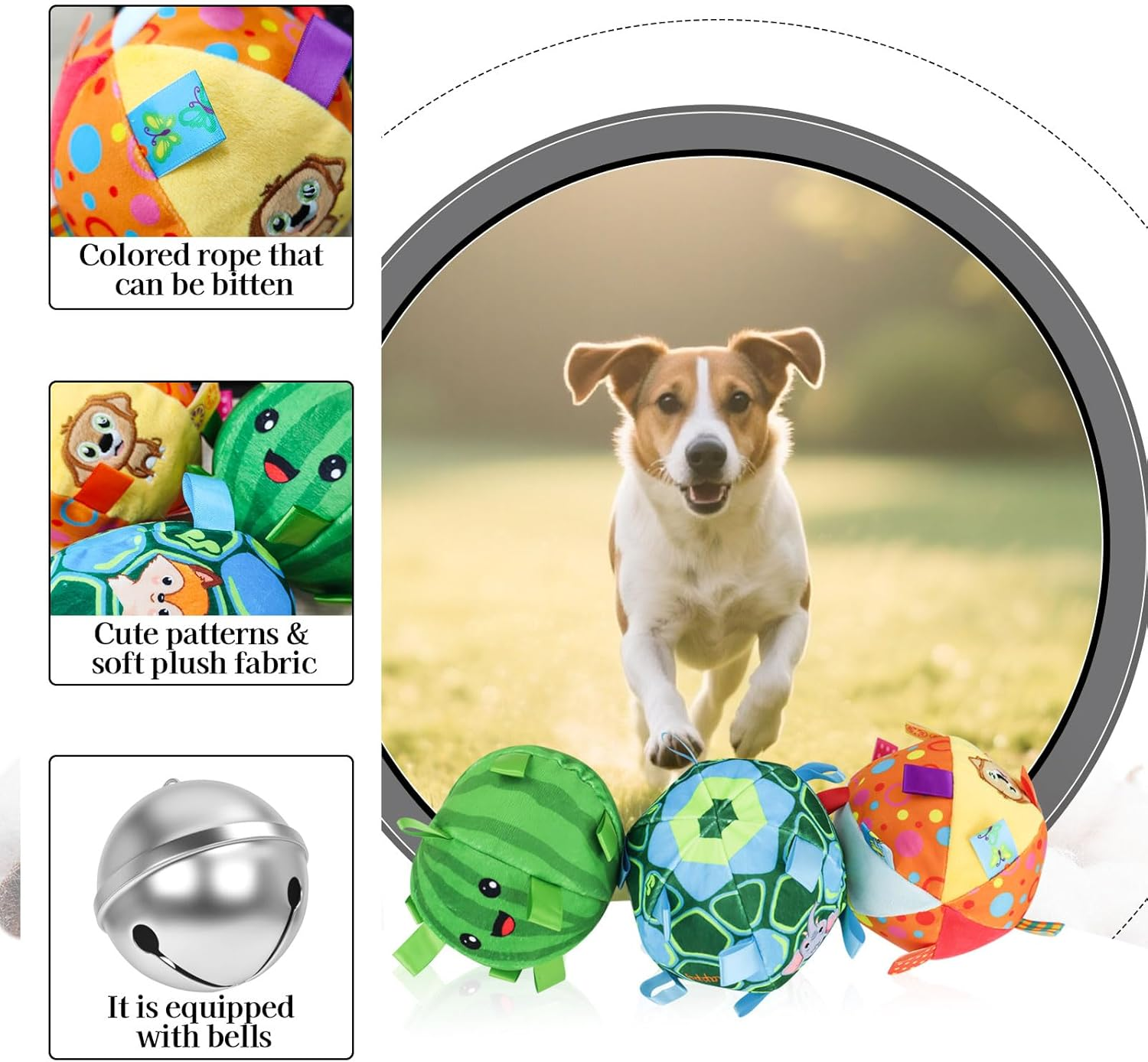 15 Cm Dog Ball Toy, Plush Interactive Dog Ball with Hanging Sign and Bells, Dog Toy Ball for Indoor Outdoor Entertainment (Blue Football) image number 1