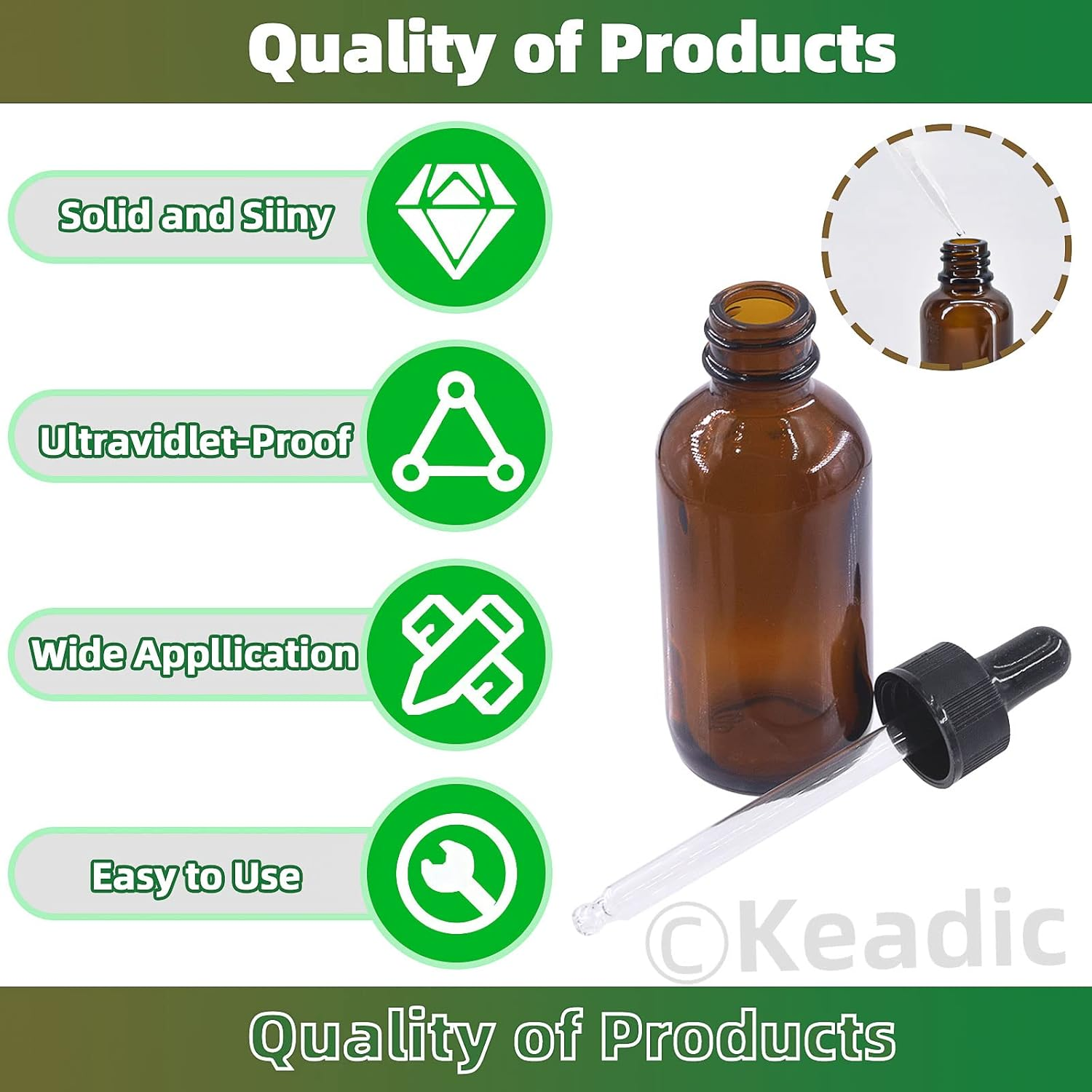 Keadic 24 Pack 1 Oz 2 Oz 4 Oz Glass Dropper Bottles Assortment Set with Tapered Eye Dropper & Black Cap Amber round Boston Tincture Bottles for Massage Essential Oils Perfumes Liquids image number 3