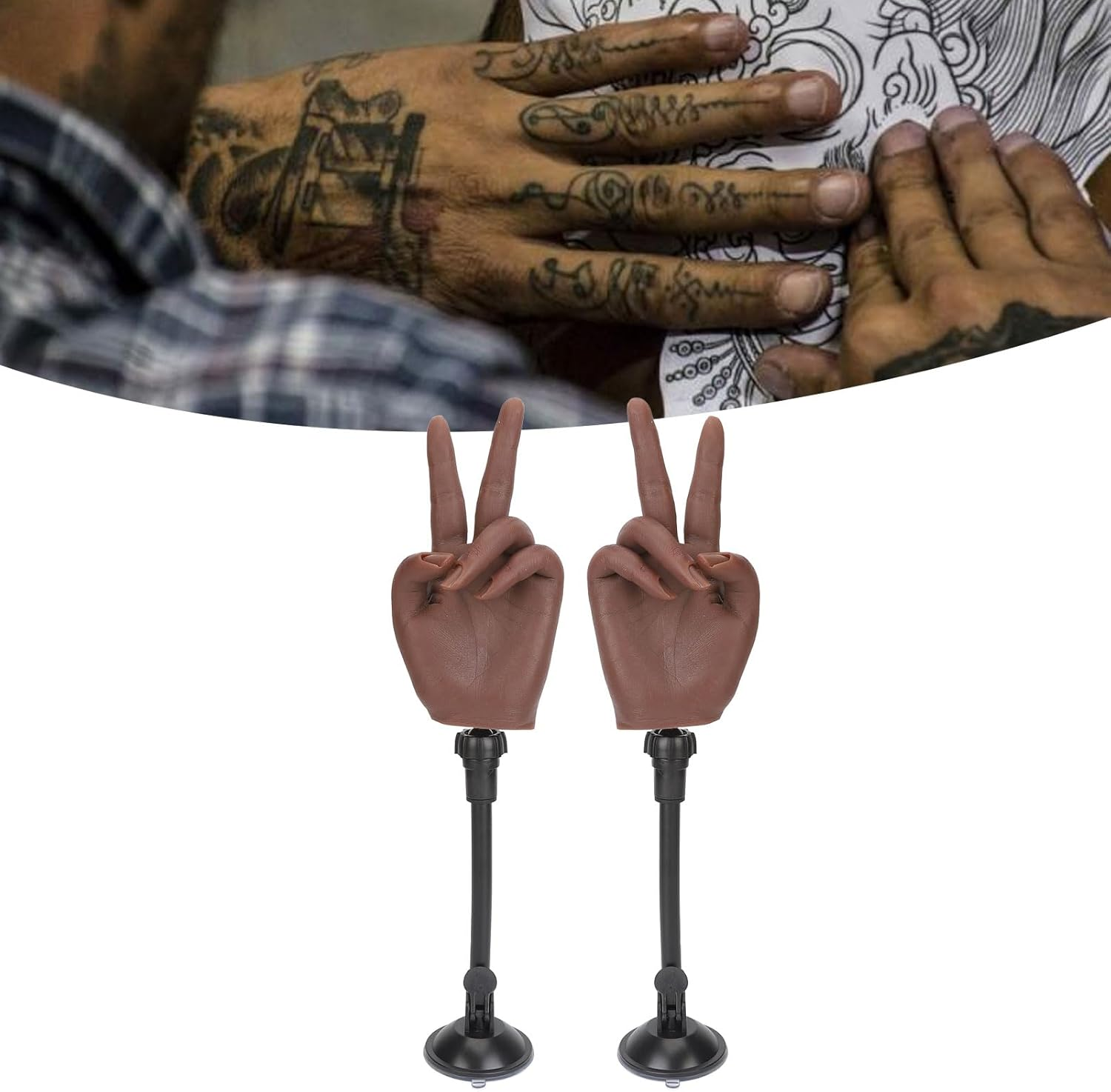 2 Pair Hand Left Right Dark Skin Color Flexible Silicone Mannequin Hand with Refill Nail Tips Suction Brackets image number 5