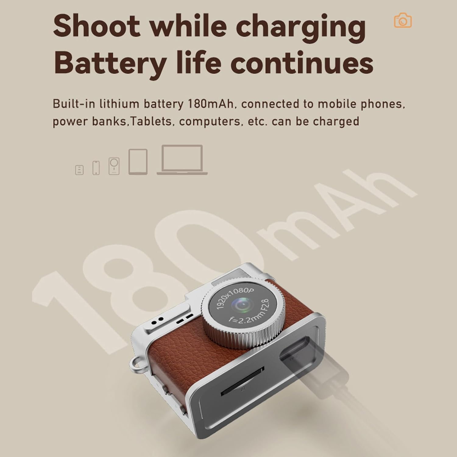 Dpofirs Mini Keychain Camera, 1080P Small Retro Camera for Photo Video Travel Vlog, Built in 4 Filters, 0.96" HD Screen, 128GB Expandable (Brown) image number 4