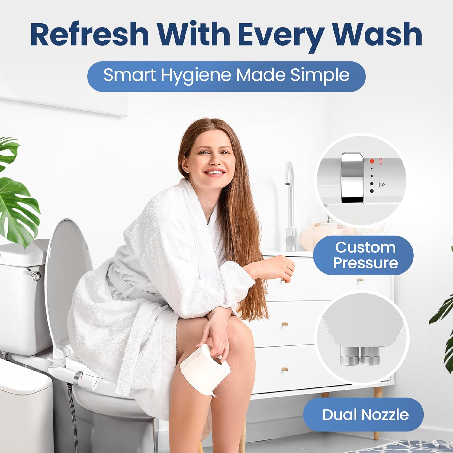 Bidet Toilet Seat - Ultra Slim Non-Electric Bidet Attachment with Dual Nozzle (Frontal & Rear Wash) - Fresh Water Bidet Spray with Pressure Controls & Easy Install - Australian Brand image number 3