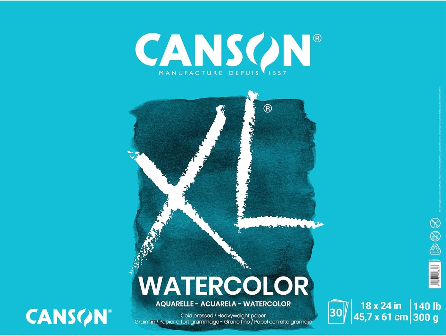 Canson 7022446 XL Series Watercolor Textured Paper Pad for Paint 140 Pound, 11" X 15" Fold Over, 30 Sheets, White image number 6