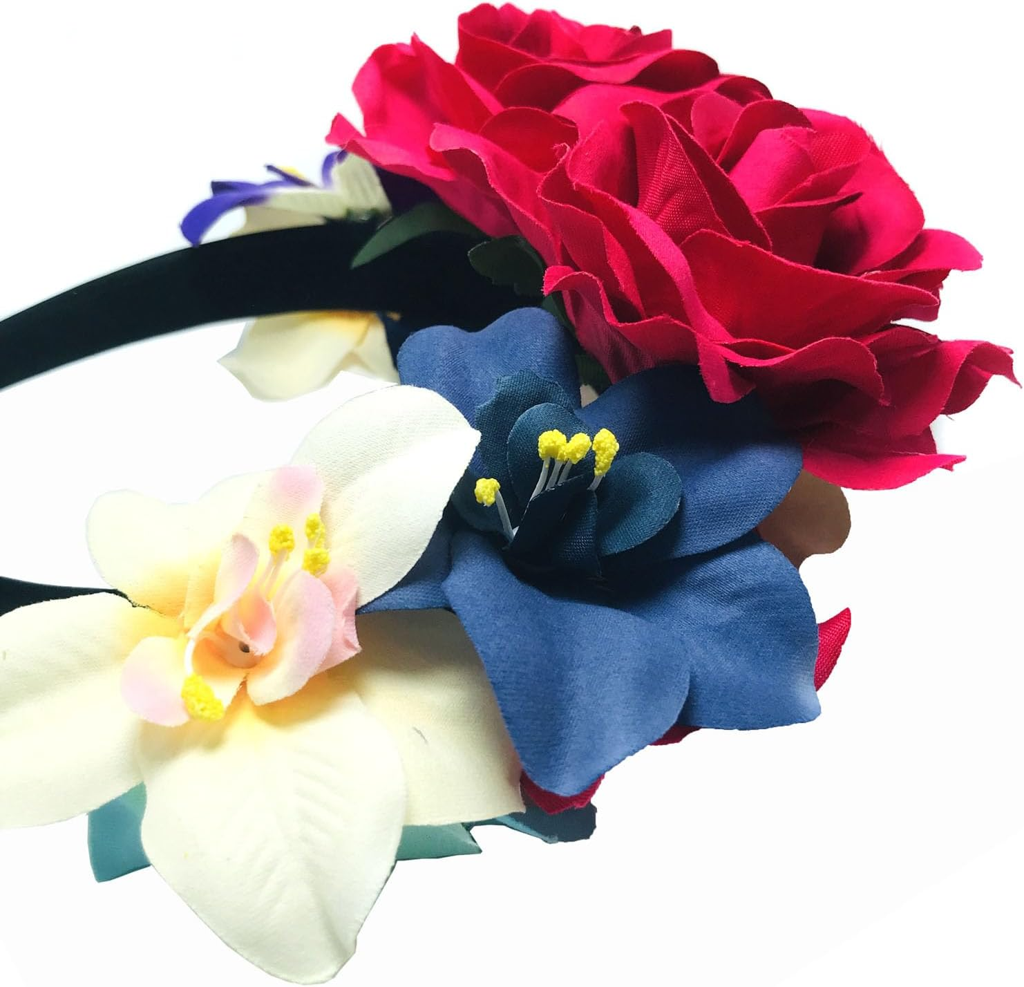 OHEETU Mexican Floral Headband Double Sided Rose Flower Crown Hairband Cosplay Hair Accessory for Halloween Carnival Wedding Party image number 5