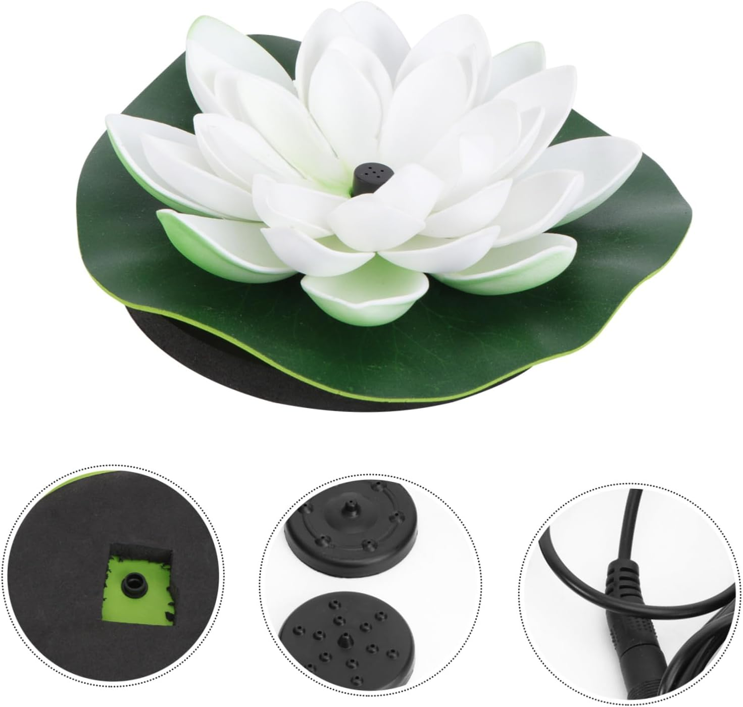 Yardwe Solar Powered Floating Garden Fountain Lotus Flower Pool Decor Outdoor Landscape Water Feature with Nozzle Heads White Design for Fish Bath image number 1