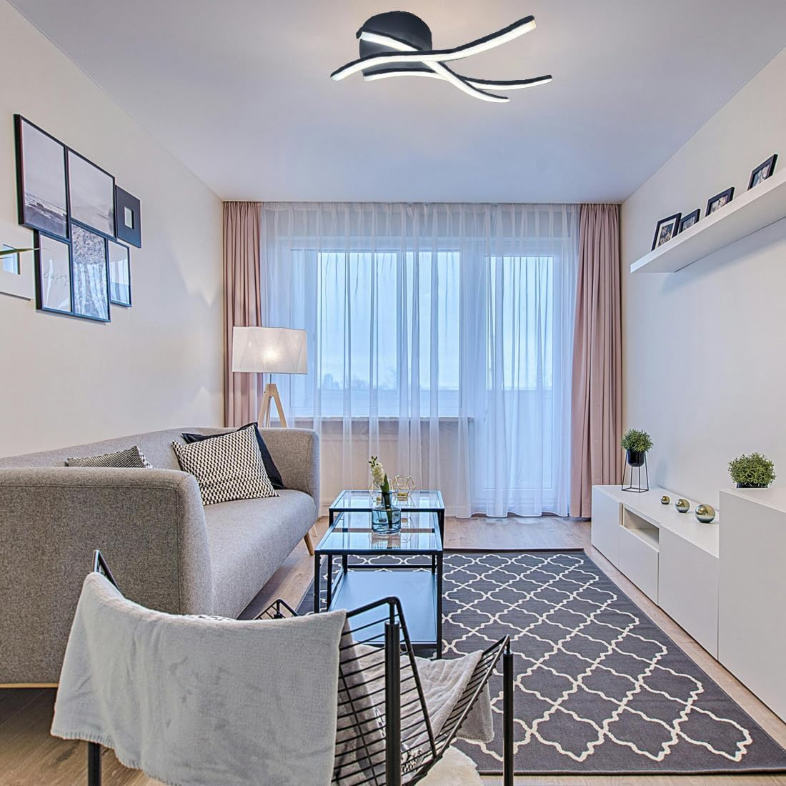 Modern Led Chandelier Black Semi Flush Mount Ceiling Light Fixture,Diy Hallway Light for Hallway, Entrance, Cafe,Living Room, Bedroom, Corridor, Porch image number 2