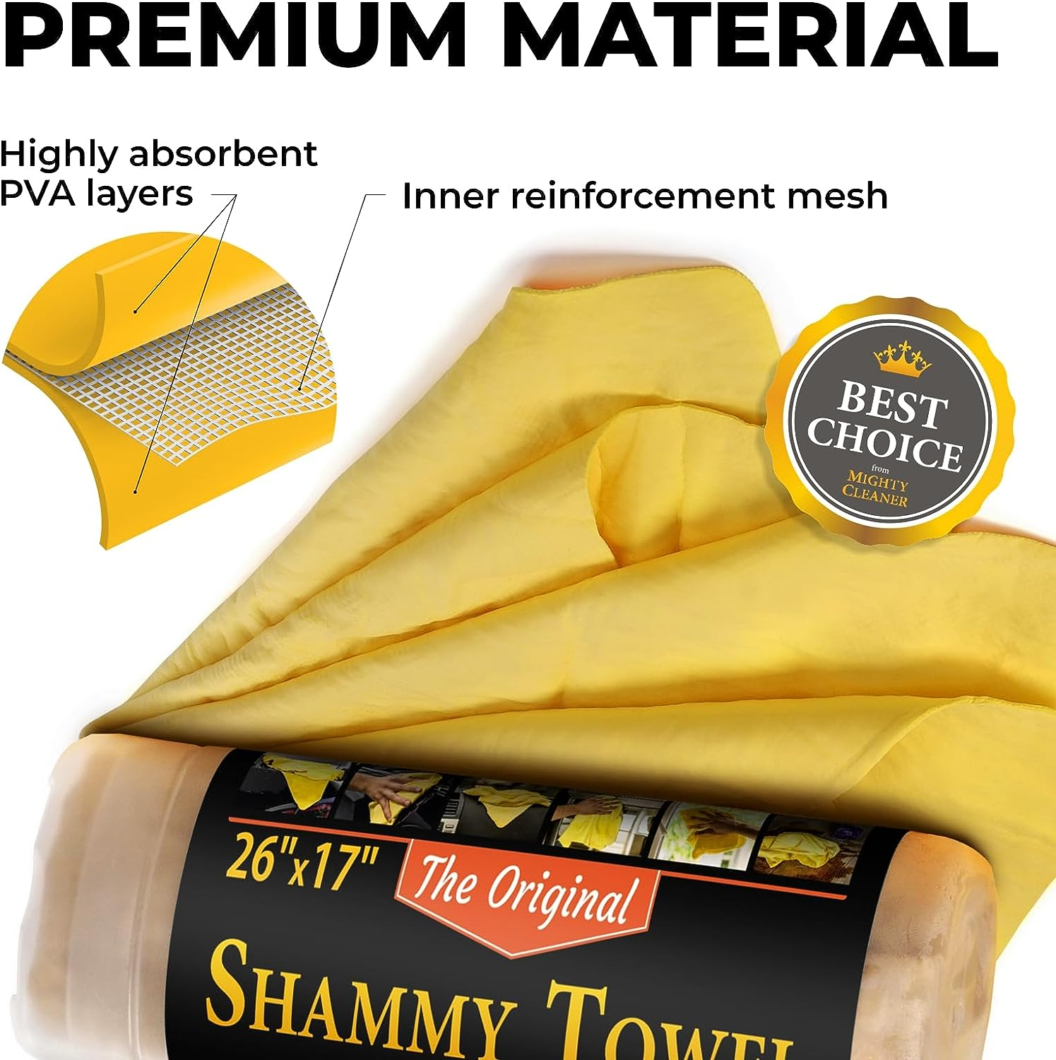 Premium Chamois Cloth Super Absorbent Reusable Shammy Towel - 26&rdquo;X17&rdquo; - Scratch-Free Car Shammy Towel with Storage Tube - Blue image number 3