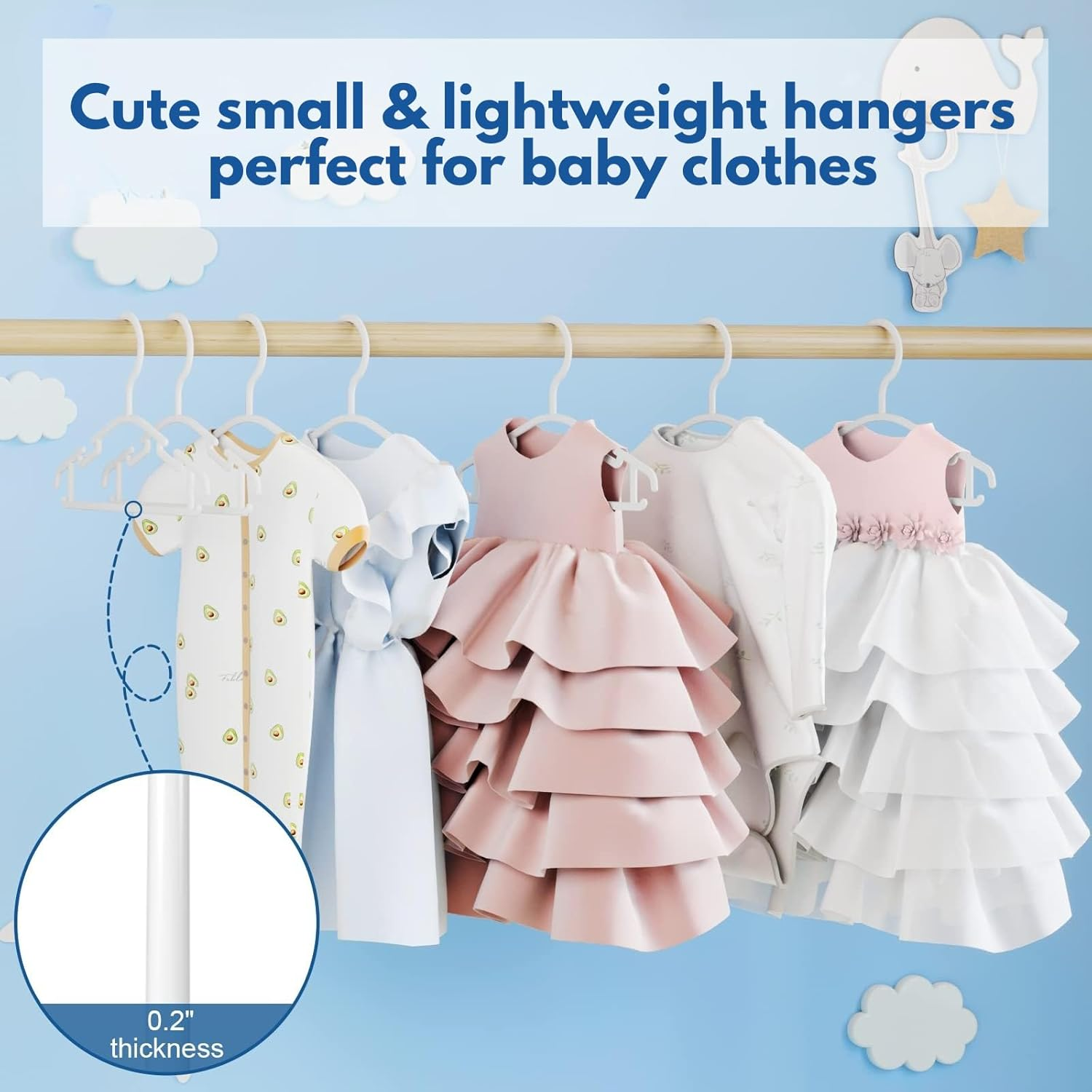 40 Pack Kids Hangers, JOMWEN Plastic Hangers for Baby, Toddler, and Child Clothes - Non-Slip Toddler Hangers - Ideal for Infant Clothing, Pants Coats Skirts (White) - Mix Color image number 1