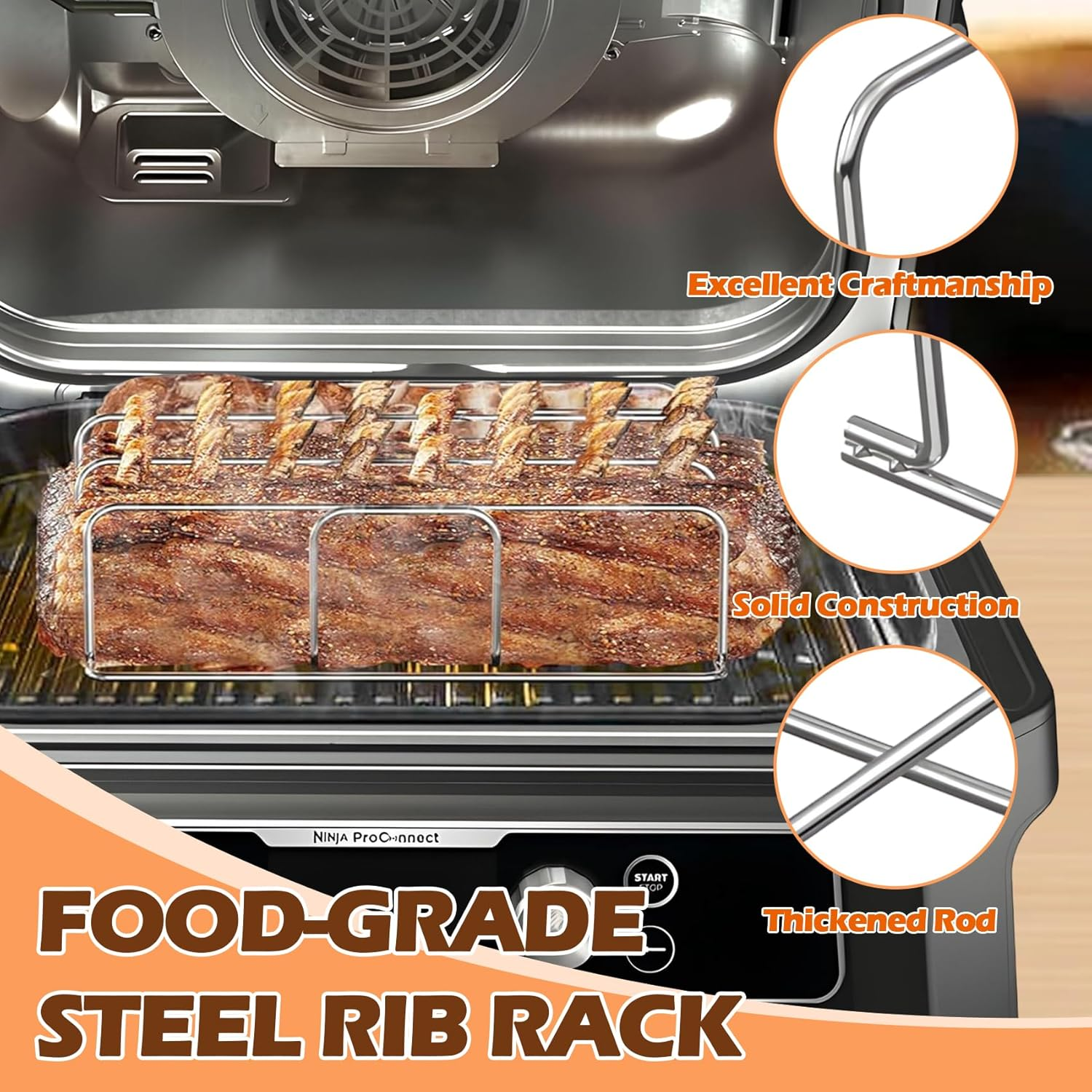 Woodfire Rib Rack & Roast Rack for Ninja Woodfire XL Grill OG800/900 Series Accessories, XSKRACKXL Rib Rack & XSKRSTRKXL Smoke Rack for Ninja OG951 OG850 Pro Connect XL Outdoor Grill Smoker image number 5