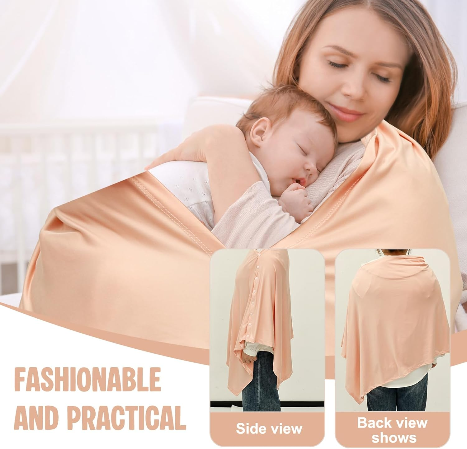 Nursing Cover for Breastfeeding, Solid Color Feeding Shawl Nursing Privacy Poncho for Home Travel Multipurpose Breathable Baby Car Seat Canopy for Women Baby image number 2