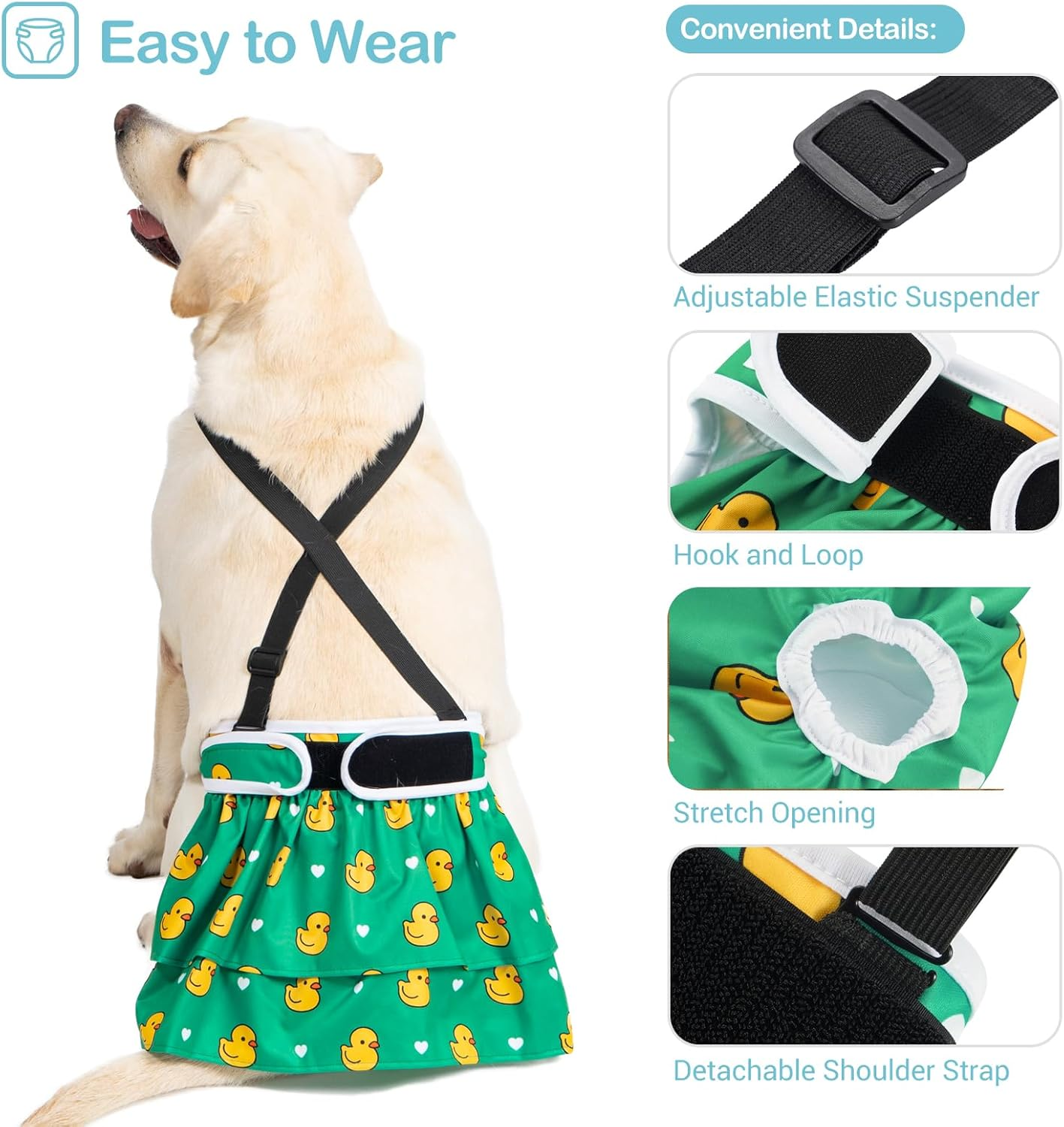 Avont 3 Pack Washable Female Dog Diaper with 1 Suspender, Reusable Girl Doggie Underwear Pants for Heat Cycle Period Incontinence Detachable Strap -Animal Pattern XS image number 2