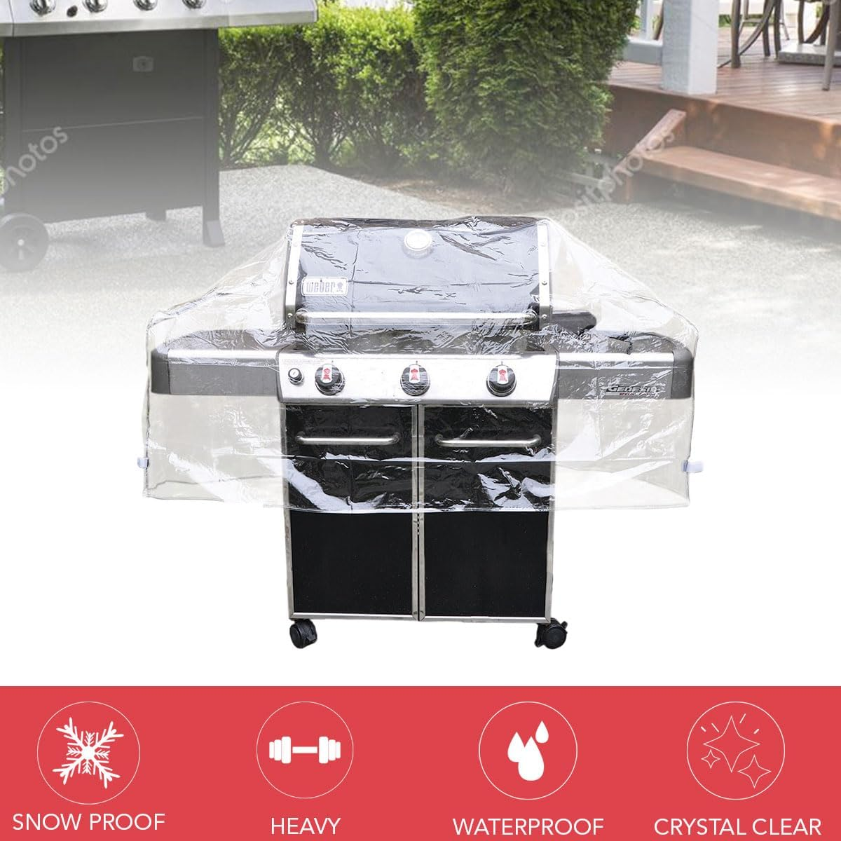 LAMINET Crystal Clear Heavy-Duty Waterproof Plastic Outdoor Furniture Cover - 60" Gas Grill Cover - 3 Season Protection - Keep Rain, Snow & Debris Off! Premium Protection at Economy Price! image number 3