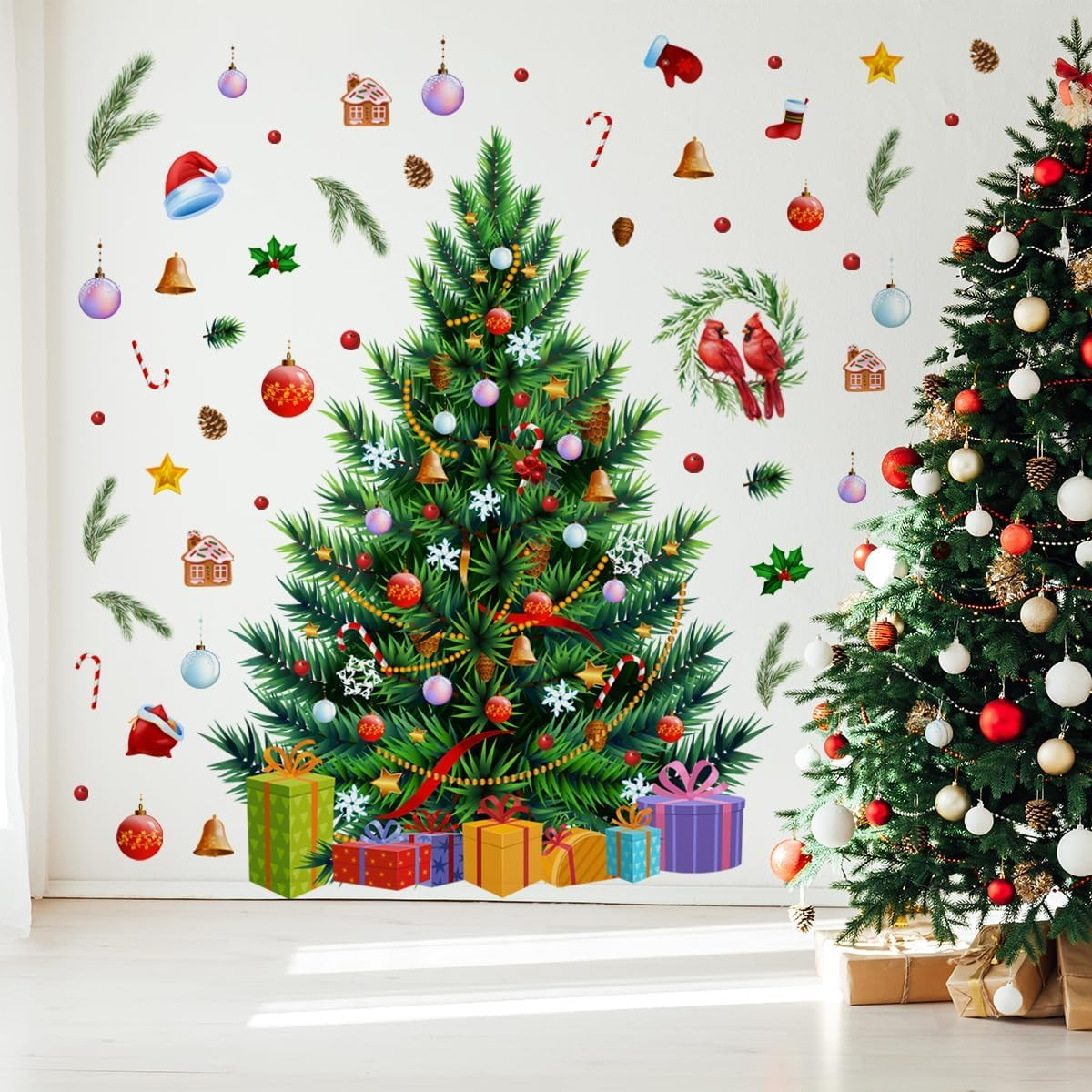 Denylo Pro 55.12 X41.34 Inch Large Christmas Tree Wall Decals DIY Watercolor Decal Removable Christmas Tree Gaint Wall Stickers for Bathroom Bedroom Living Room Offices Home Decoration Decal