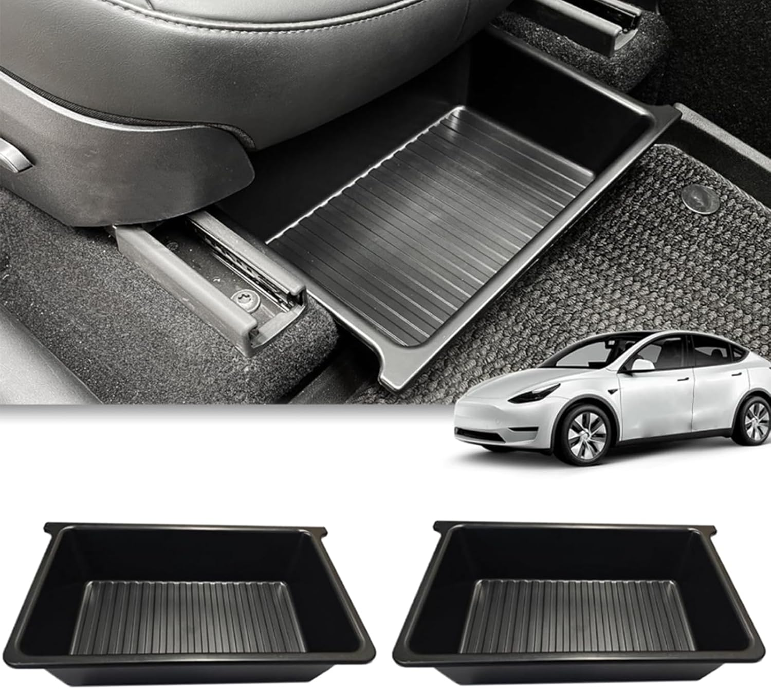 2 Pcs under Seat Storage Compartments for the 2019-2024 Tesla Model Y, with Hidden Storage Trays Designed, Suitable for Washable under Seat Storage of Tesla Model Y Accessories