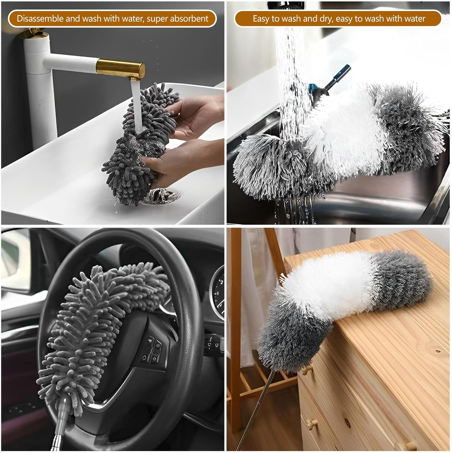 BTBHIHO Pack of 7 Telescopic Washable Duster, Microfibre Duster, Can Be Extended to 2.8 Metres, Spider Web Remover, Dust Brush, Dust Brush for Gaps Ceilings, Cobwebs, Grey image number 4