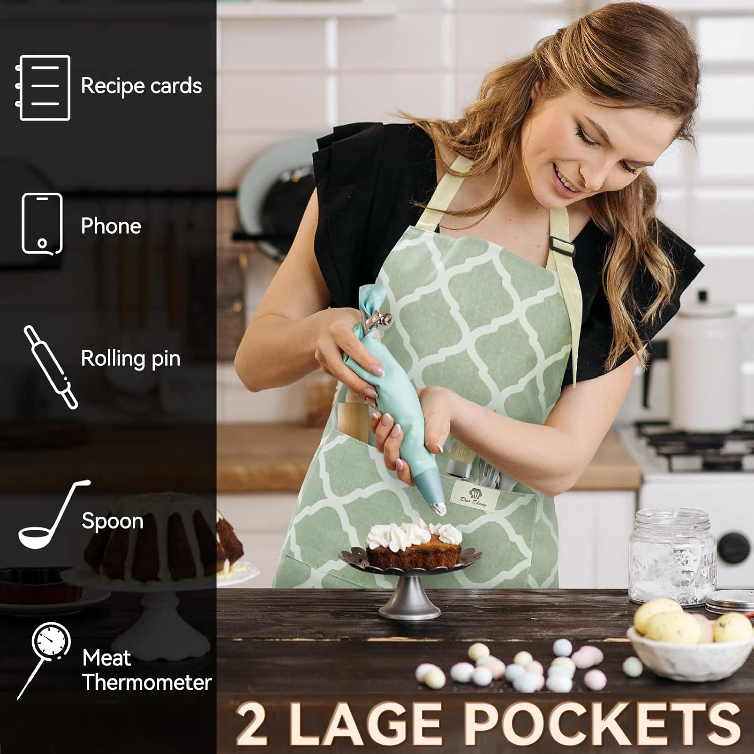 Riqiaqia 2Pack Aprons for Women Men with Pockets image number 1