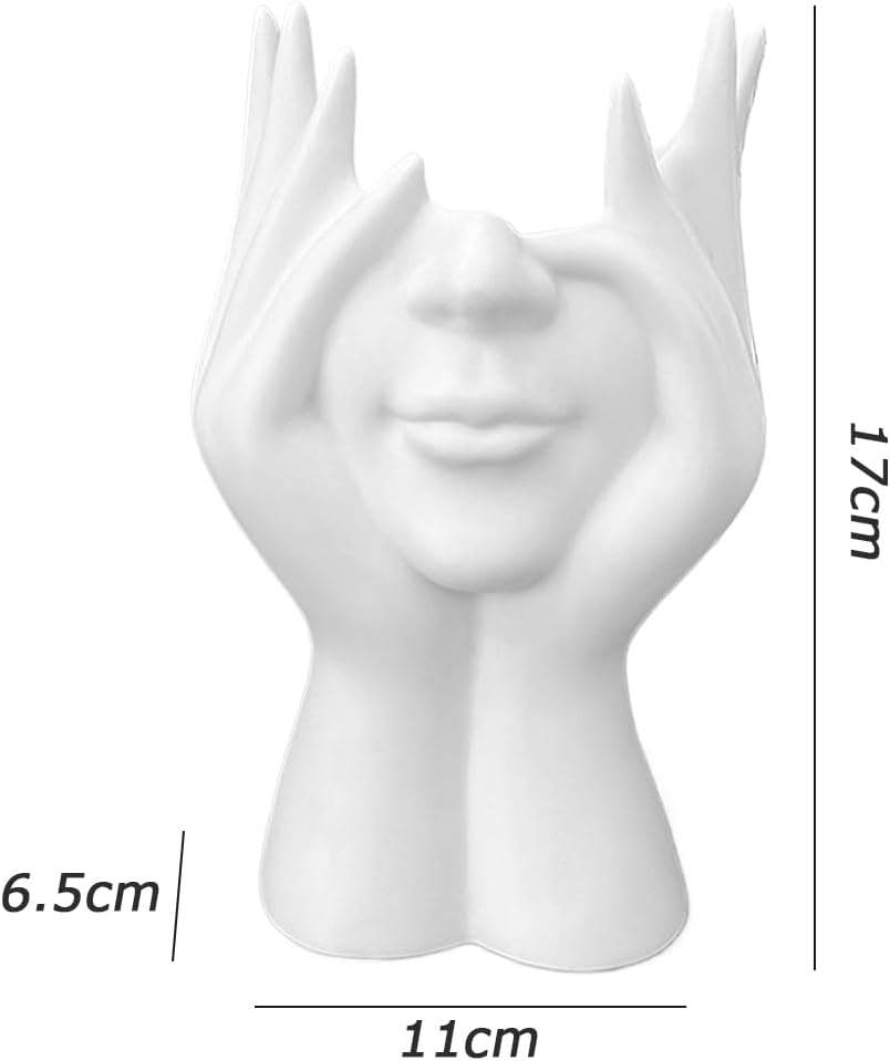 Face in Hands Planter,Small Vase,Flower Pot,White Face Planter,Hydroponic Vase, for Home and Garden Decor,Miniature Figurines for Interior Aesthetic (White) image number 5