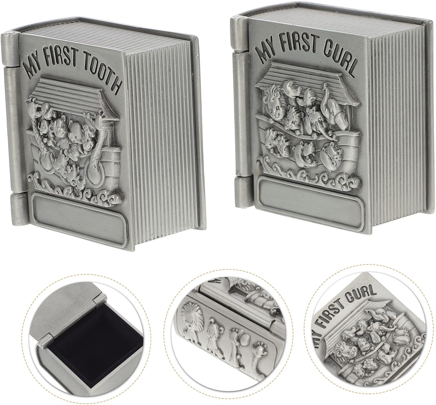 2Pcs Baby Teeth Storage Boxes Milk Tooth Keepsake Containers for Kids Silver Vintage Style Memory Keepsake image number 3