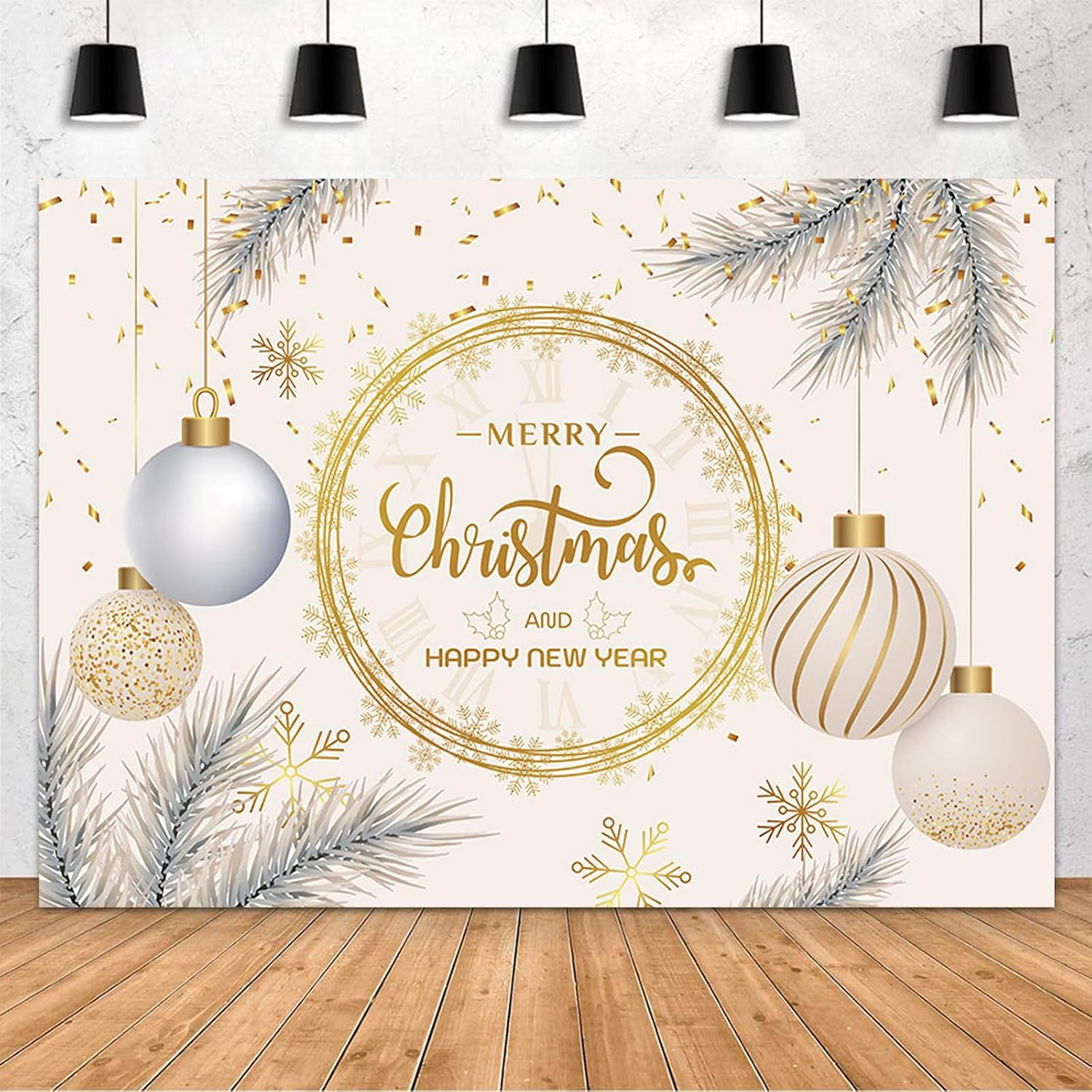 MEHOFOND 10X7Ft Merry Christmas Backdrop Happy New Year Photography Background Christmas New Years Eve Xmas Tree Christmas Ball Festival Party Decoration Supplies Children Baby Portraits Photo Studio image number 3