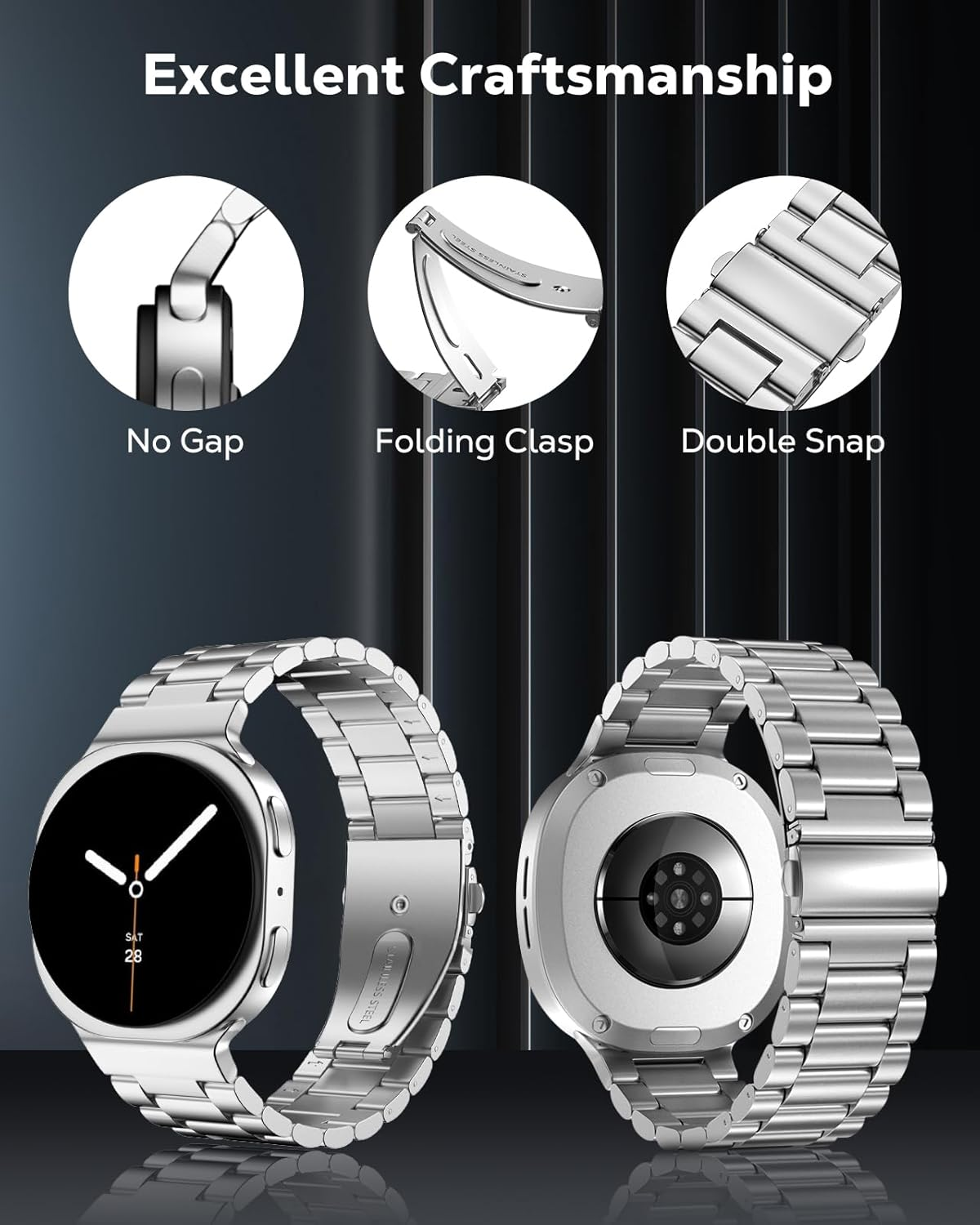 Metal Strap Compatible with Samsung Galaxy Watch 8 40Mm/44Mm/Classic 46Mm, Galaxy Watch 8 Strap, Gapless Business Stainless Steel Band for Men and Women image number 2