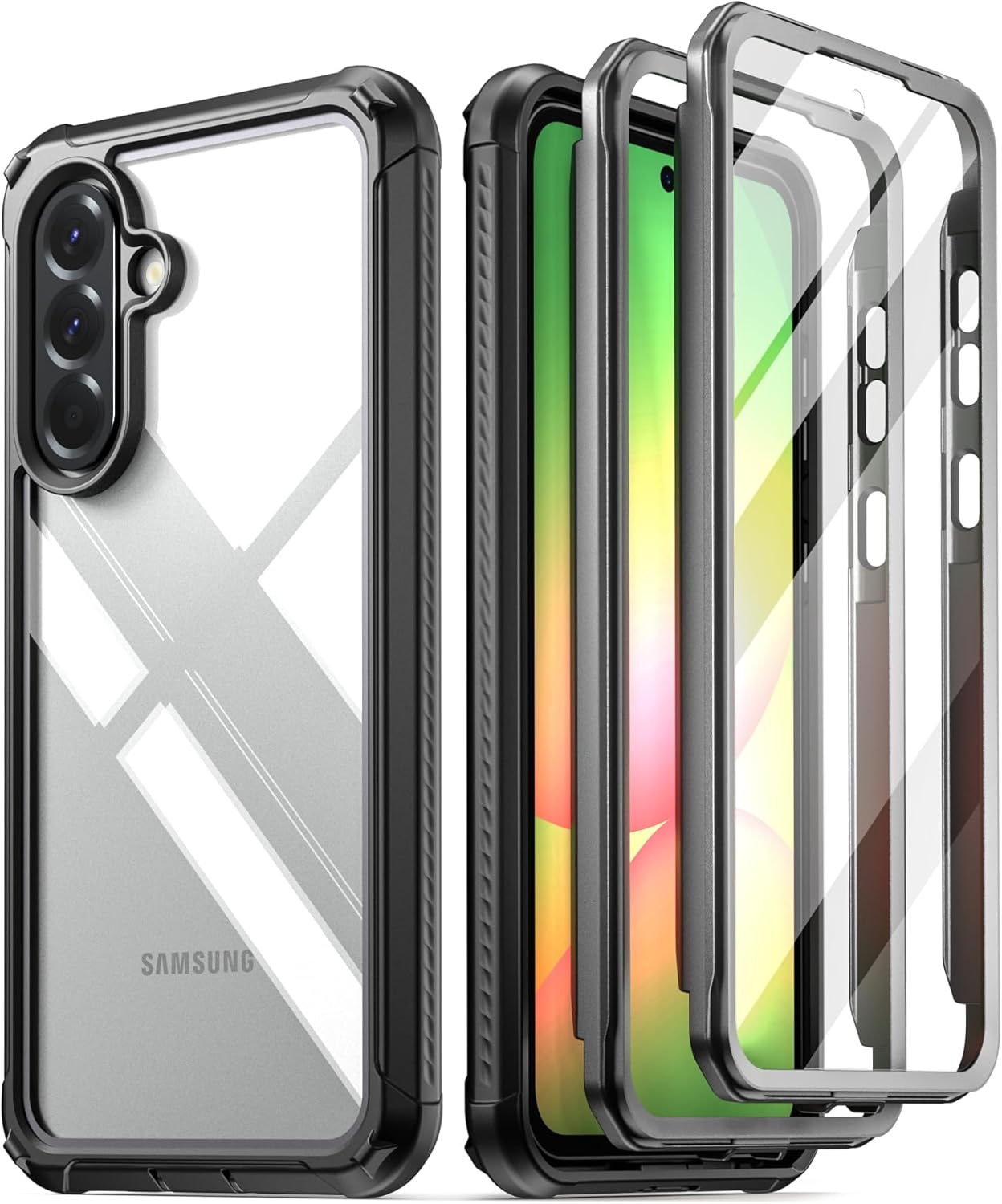 Poetic Guardian Case for Samsung Galaxy A56 5G, [2 Front Frame] [20 FT Mil-Grade Drop Tested] Full-Body Hybrid Shockproof Cover with Built-In Screen Protector, Black/Clear image number 3