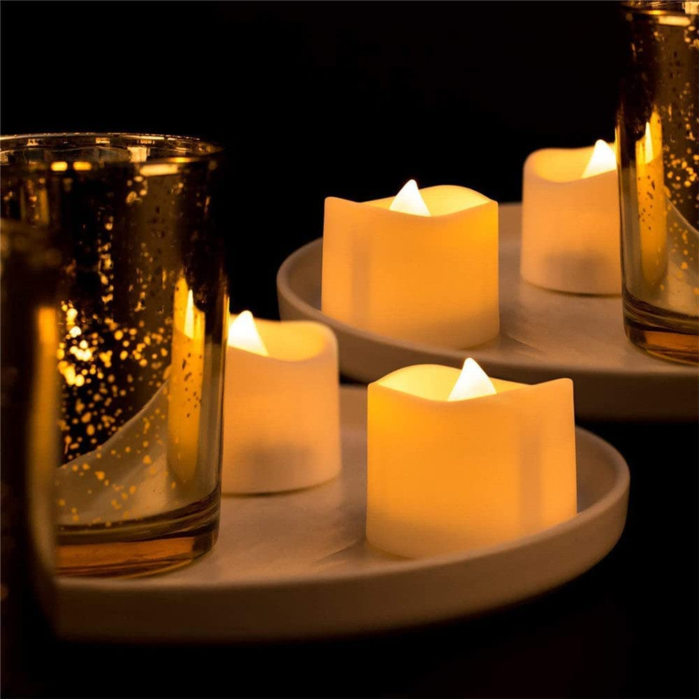 Flameless Tea Lights Candles, Battery Operated LED Votive Candles, Flickering Tealights with Warm Yellow Light Romantic Night for Wedding, Valentine'S Day, Halloween, Christmas, Celebration (24 Pack)
