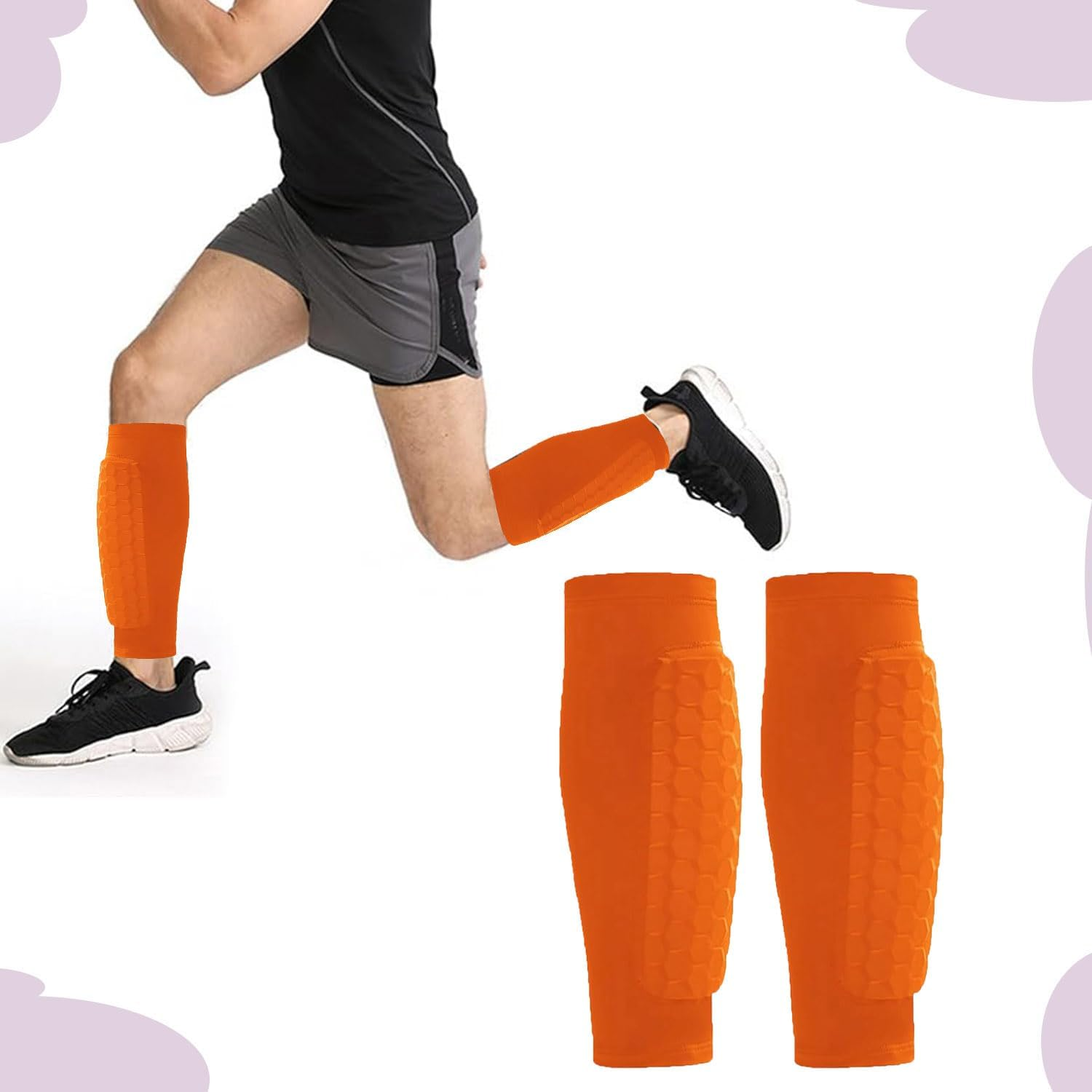 Roczential Shin Guards for Soccer, Lightweight Shin Pads for Kids Youth & Adult - Football Shin Defender Protective Gear, Comfortable Breathable Leg Guards. (2, Orange, Medium) image number 5