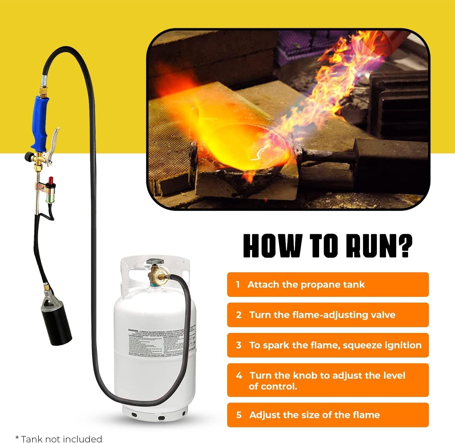 USOR 800,000 BTU Liquefied Gas Propane Fire Weed Torch with 2 Meter Hose Pipe Flame Thrower LPG Electronic Weed Burner Torch Weed Killer, Roofing Torch image number 2