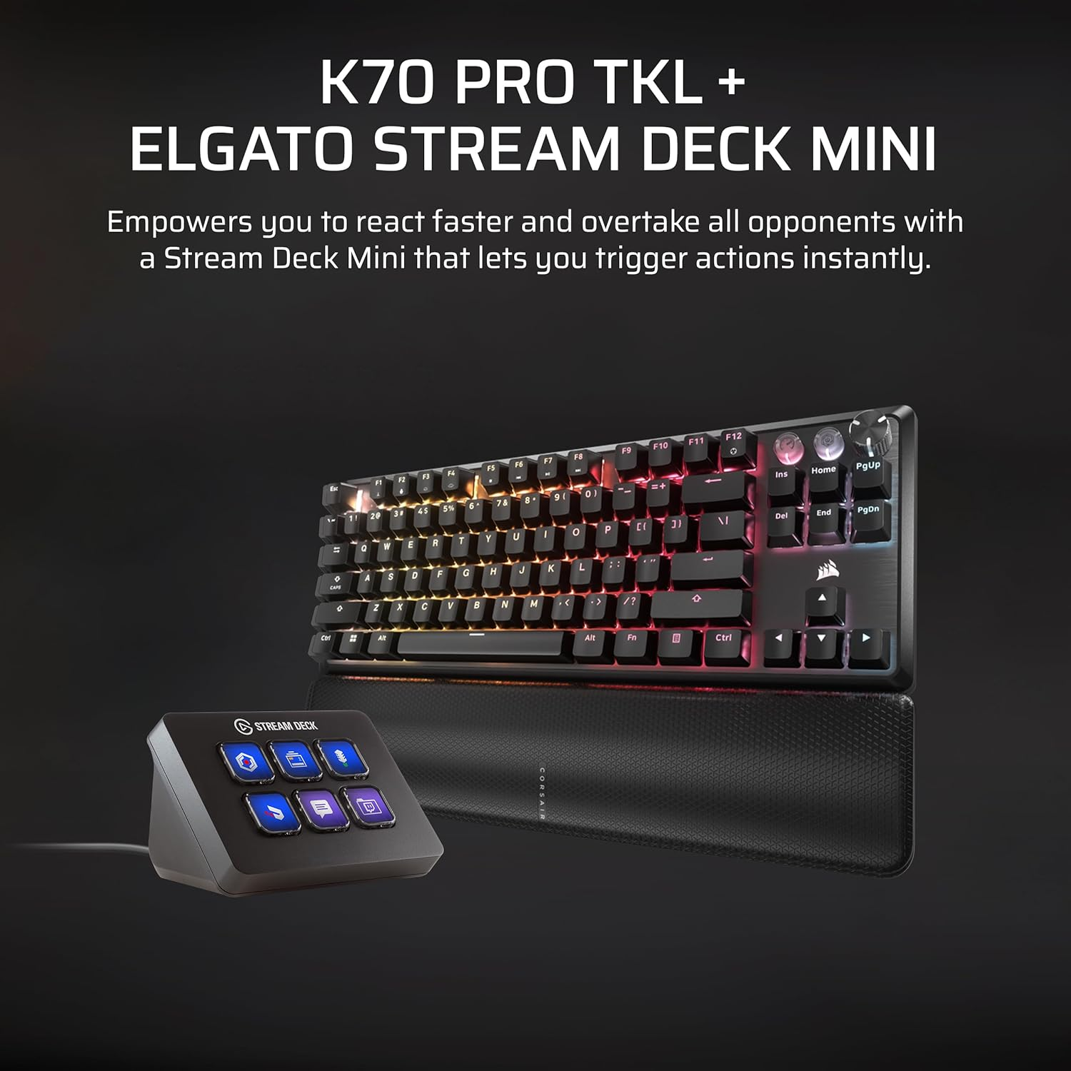 CORSAIR K70 PRO TKL + Elgato Stream Deck Mini Bundle - Mechanical Wired Tenkeyless Gaming Keyboard with Studio Controller for Zoom, Teams, Powerpoint, MS Office Etc, Compatible with Pc/Mac image number 5