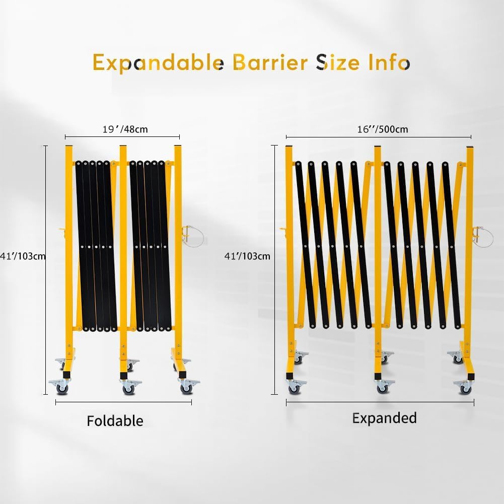 Industrial Expandable Metal Barricade, Safety Barrier with Casters, Flexible Mobile Gate, Adjustable Traffic Fence, 5 Meters, Yellow and Black image number 3