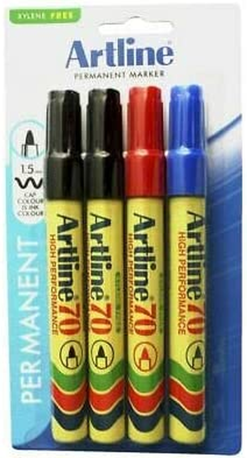 Artline 70, 107075HC, Permanent Markers in Hard Case, Bullet Nib, 1.5Mm, Black, 4 Pack