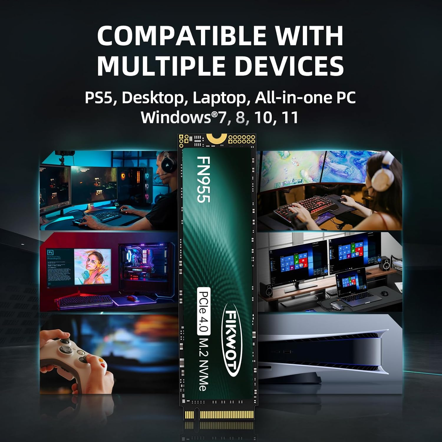 FN955 4TB Nvme SSD M.2 2280 Pcie Gen4X4, up to 7300Mb/S, 3D NAND TLC Flash Internal Solid State Drive, Configure SLC Cache, Compatible with Ps5/Laptop/Desktop image number 4