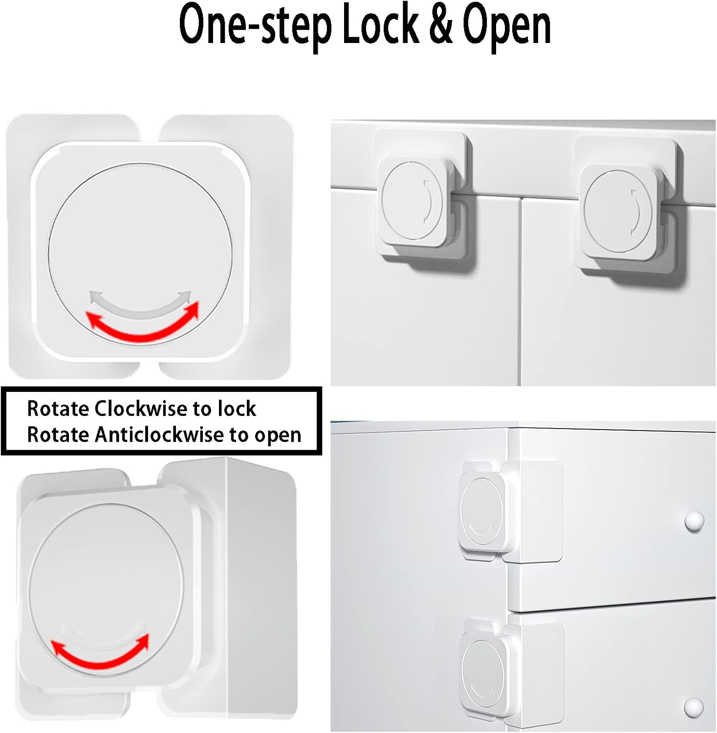 Cabinet Locks(12-Pack) for Babies, Kids and Toddlers Proofing Cabinet Child, Baby Locks Suitable for Cabinets, Drawer and Refrigerator with Easy Installation (White) (8 Flat Lock + 4 Right Angle Lock) image number 5